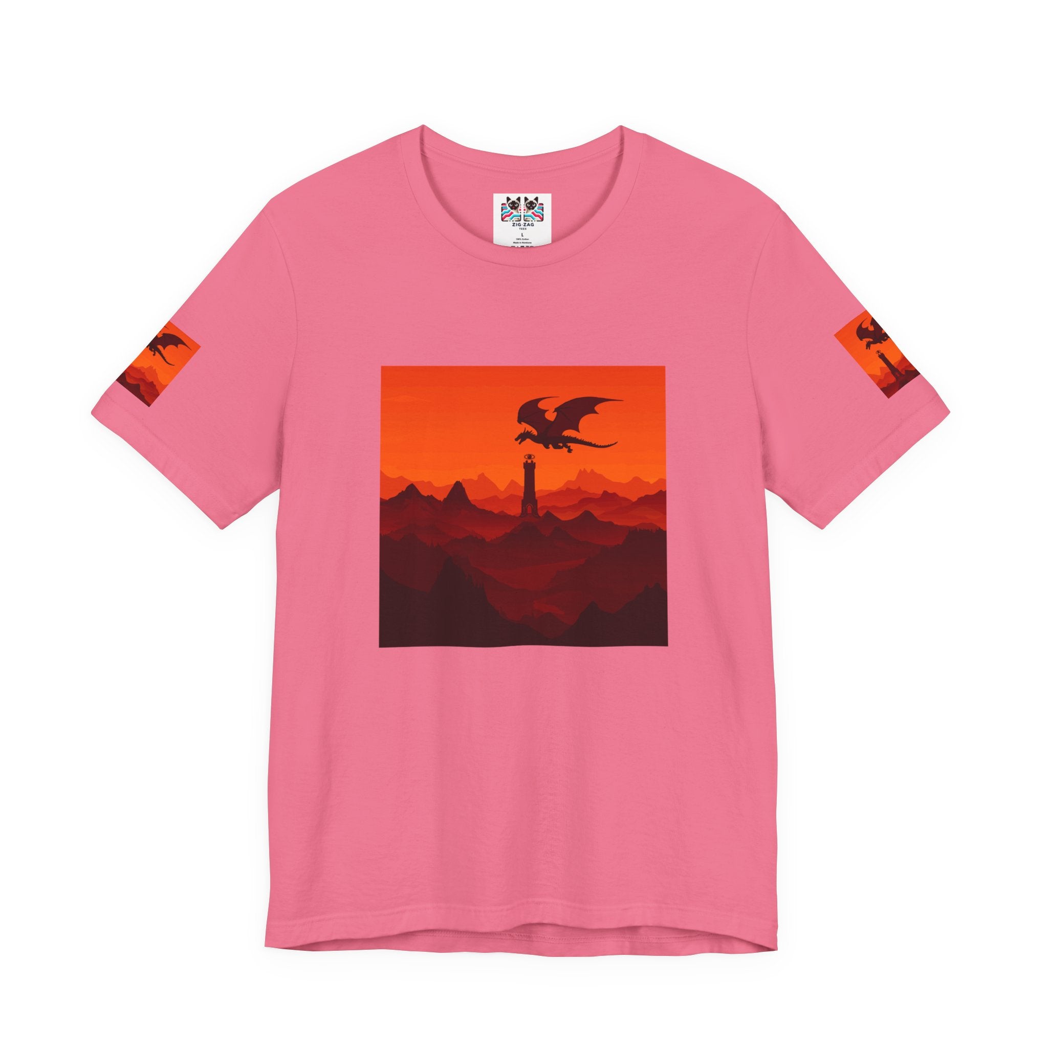 Dragon Sunset T-Shirt – Silhouette Flying Dragon Mountain Landscape Fantasy Graphic Tee