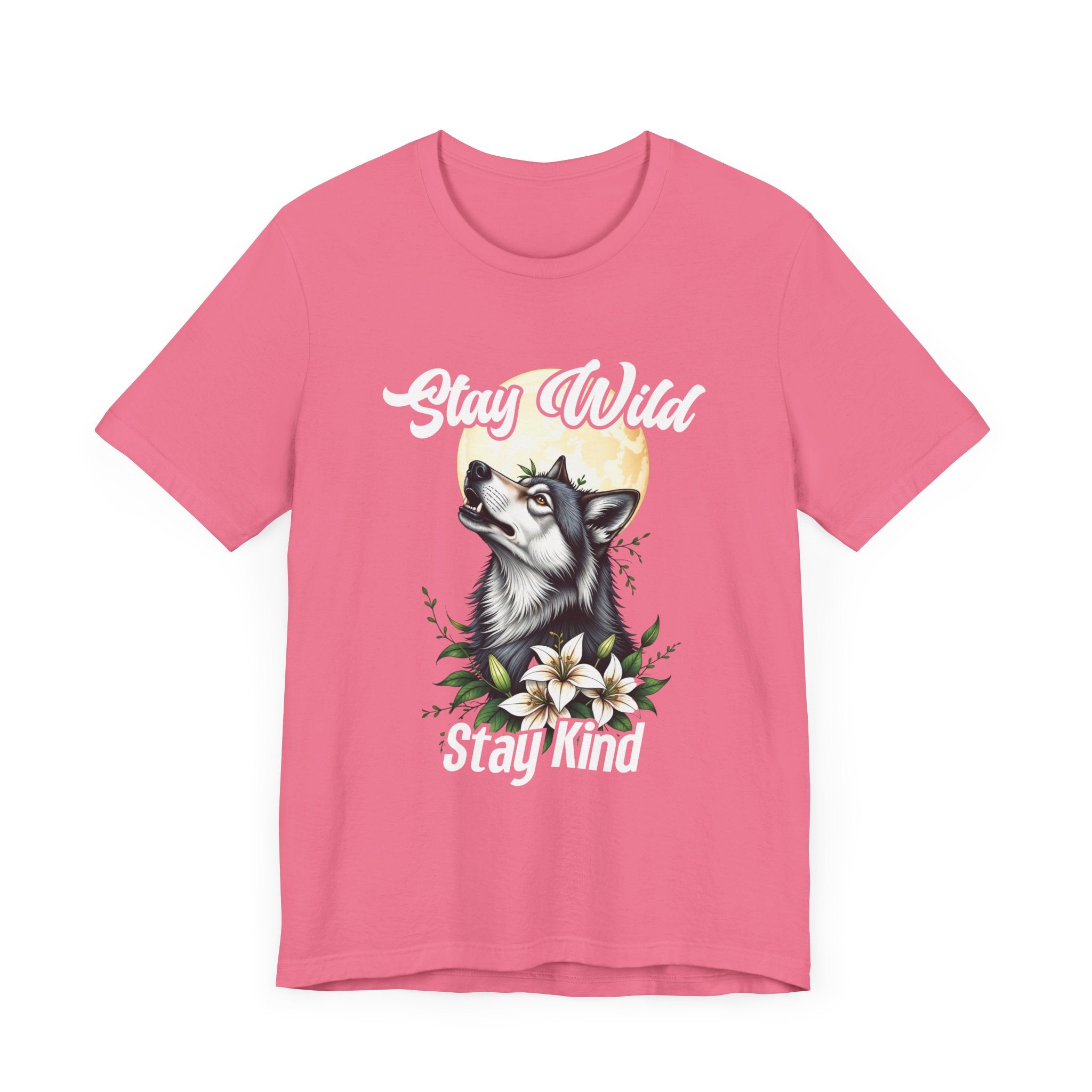 Stay Wild Stay Kind Wolf T-Shirt – Moon and Flower Nature Graphic