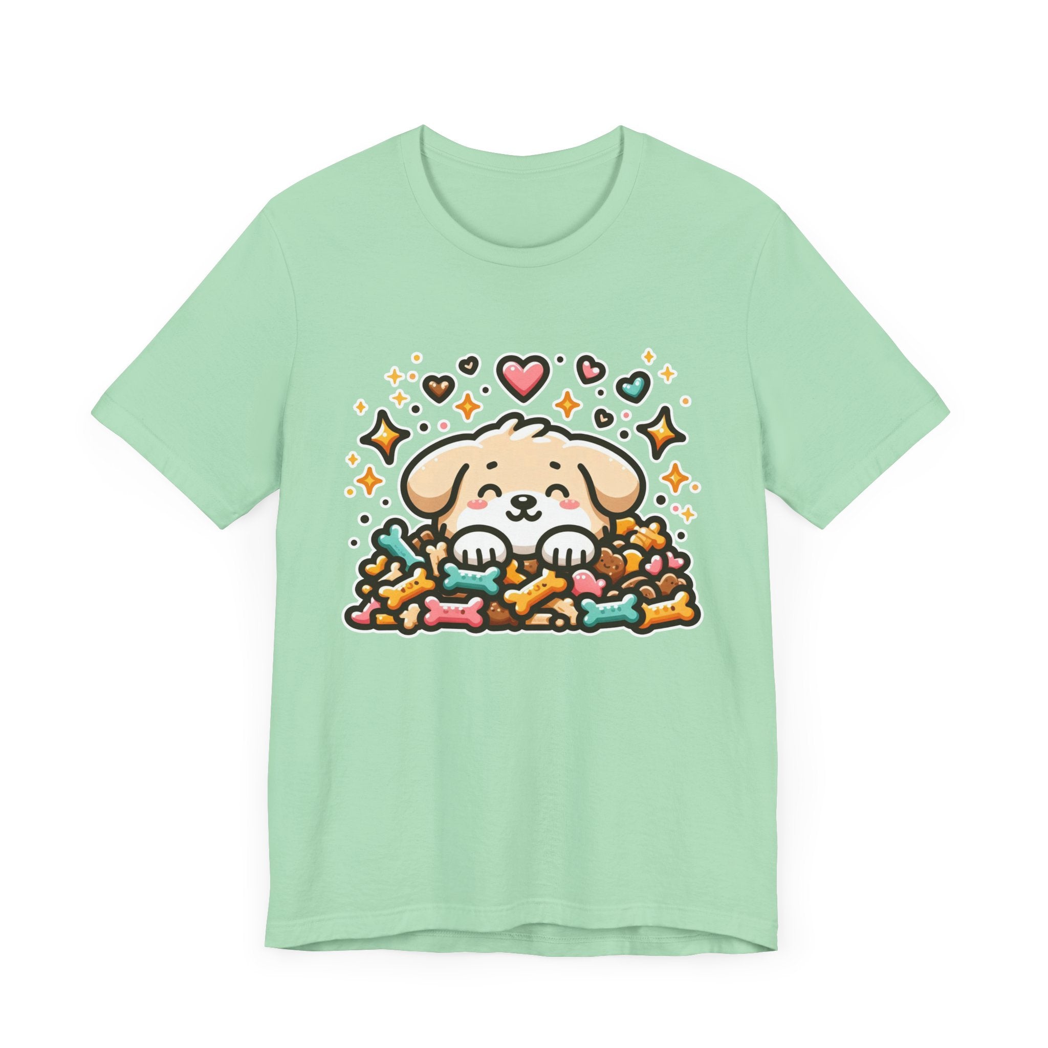 Puppy Face & Paw on a Pile of Treats | Stars & Hearts Reaction Graphic T-Shirt