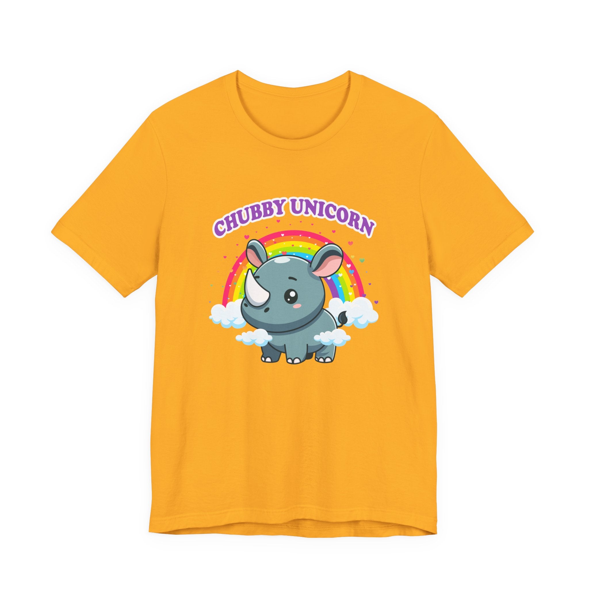 Chubby Unicorn T-Shirt – Cute Cartoon Rhino with Rainbow Graphic Tee