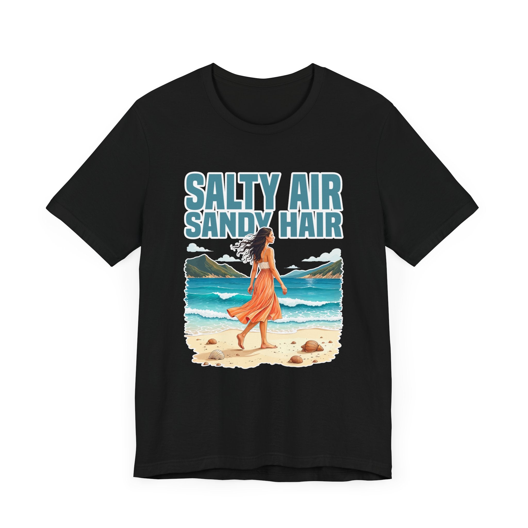 Salty Air Sandy Hair Tee, Beach Babe Shirt, Ocean Mood Graphic Tee, Summer Coastline Top, Coastal Girl Gift Tee