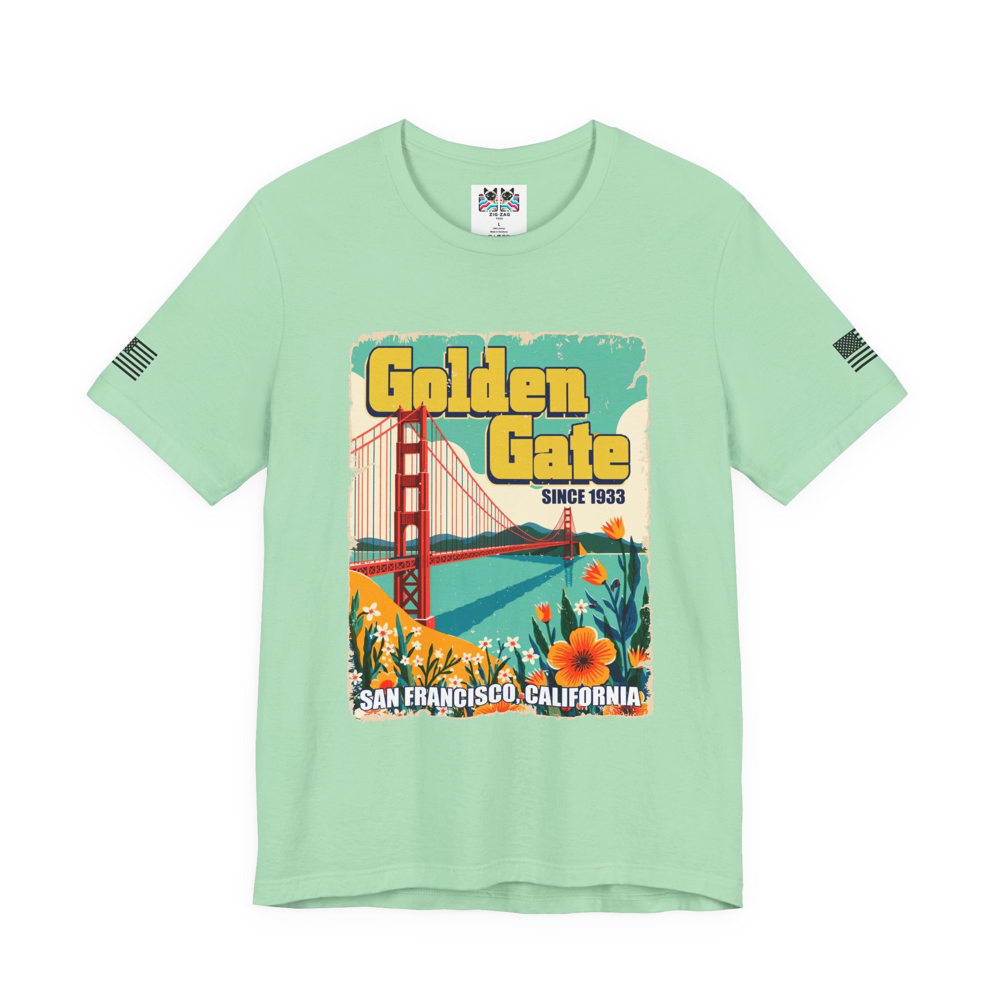 Golden Gate Bridge Since 1933 T-Shirt – Retro Floral Vintage Poster Style Graphic Tee San Francisco California