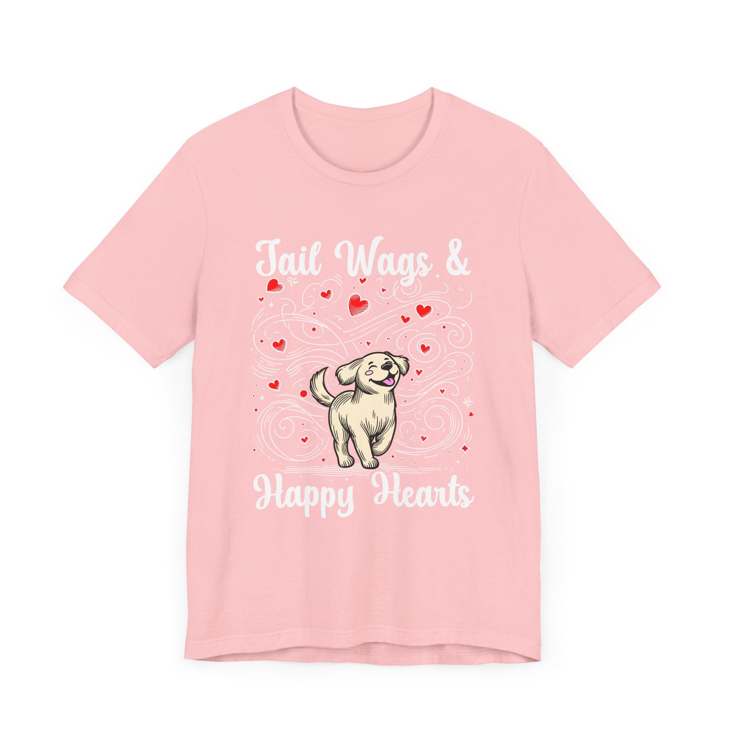 Tail Wags Happy Hearts | Smiling Puppy Walking with Flying Heart Emotions T-Shirt