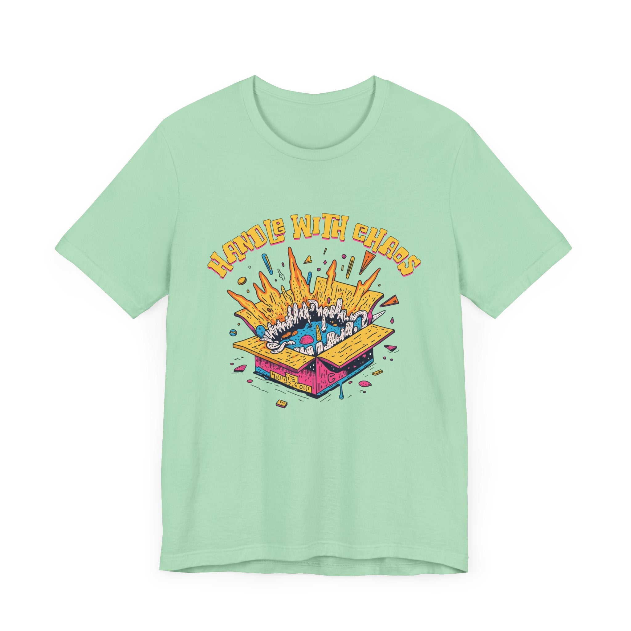 Handle With Chaos – Vibrant Colorful Box Embracing life’s Wild Moments Graphic T-Shirt