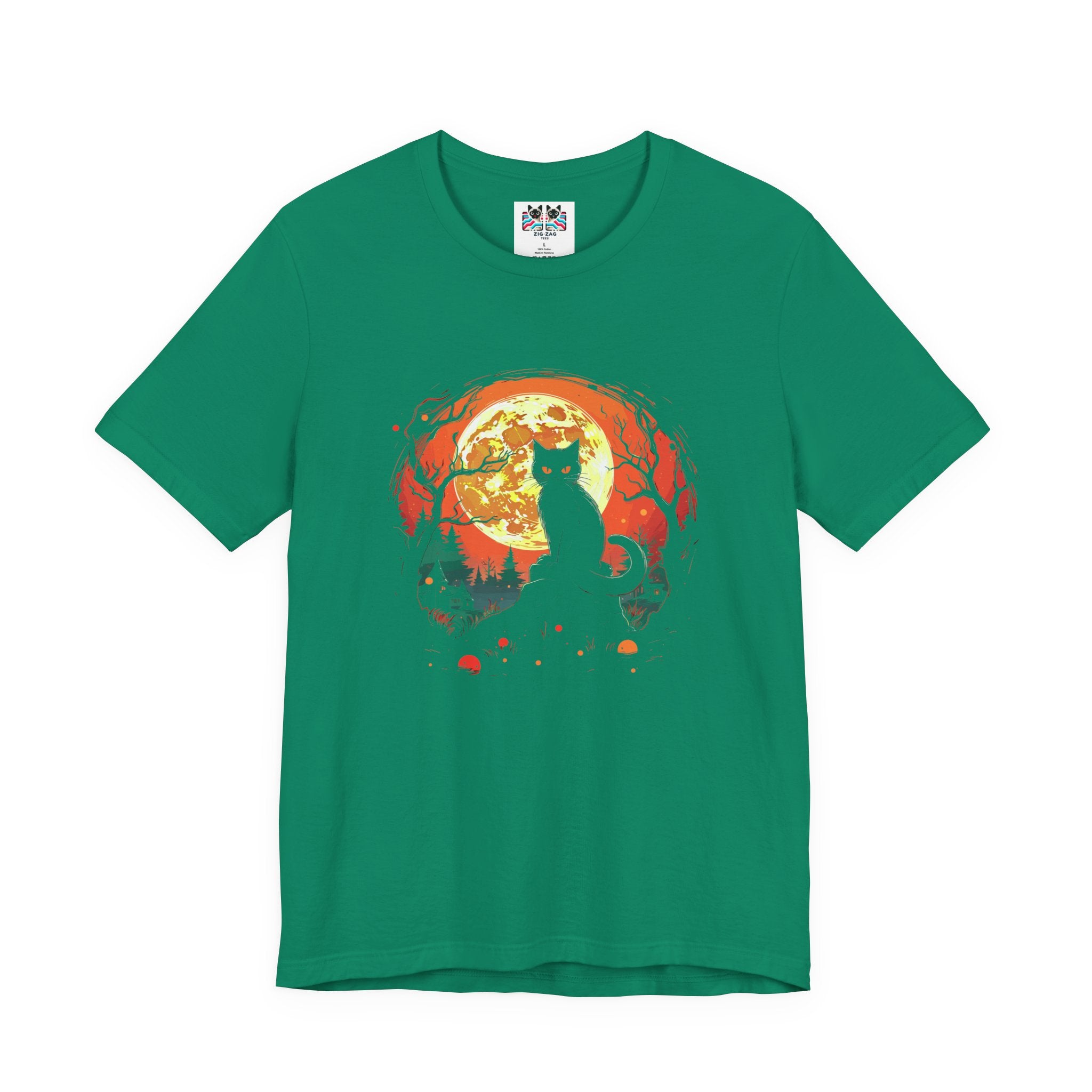 Black Cat Full Harvest Moon Halloween Night T-Shirt