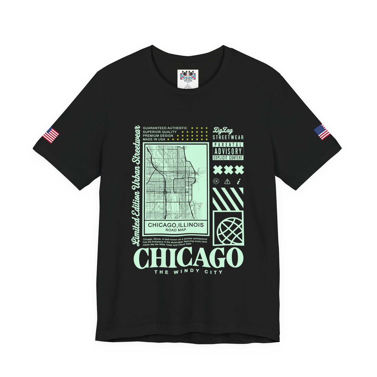 Chicago Road Map T-Shirt - Limited Edition Urban Streetwear Illinois City Grid Design