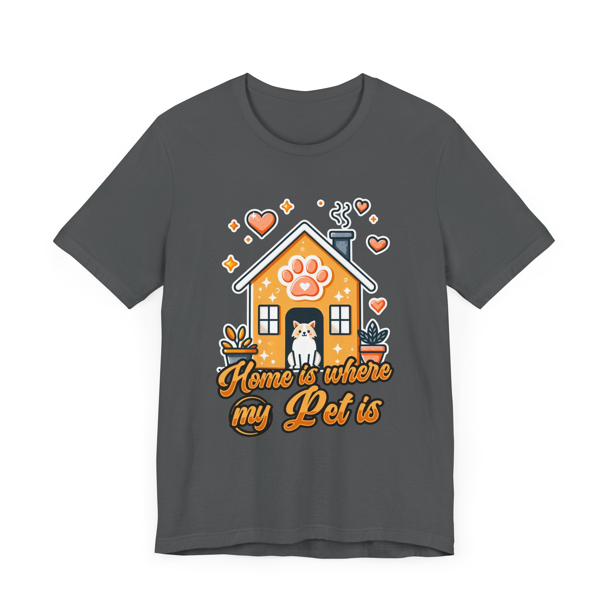 Home is Where My Pet Is | Dog at Dog House with Stars & Hearts T-Shirt