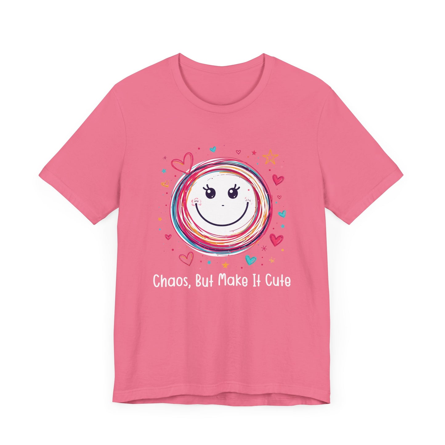 Chaos, But Make It Cute – Colorful Scribbled Circles with Smiley, Hearts & Stars Graphic T-Shirt
