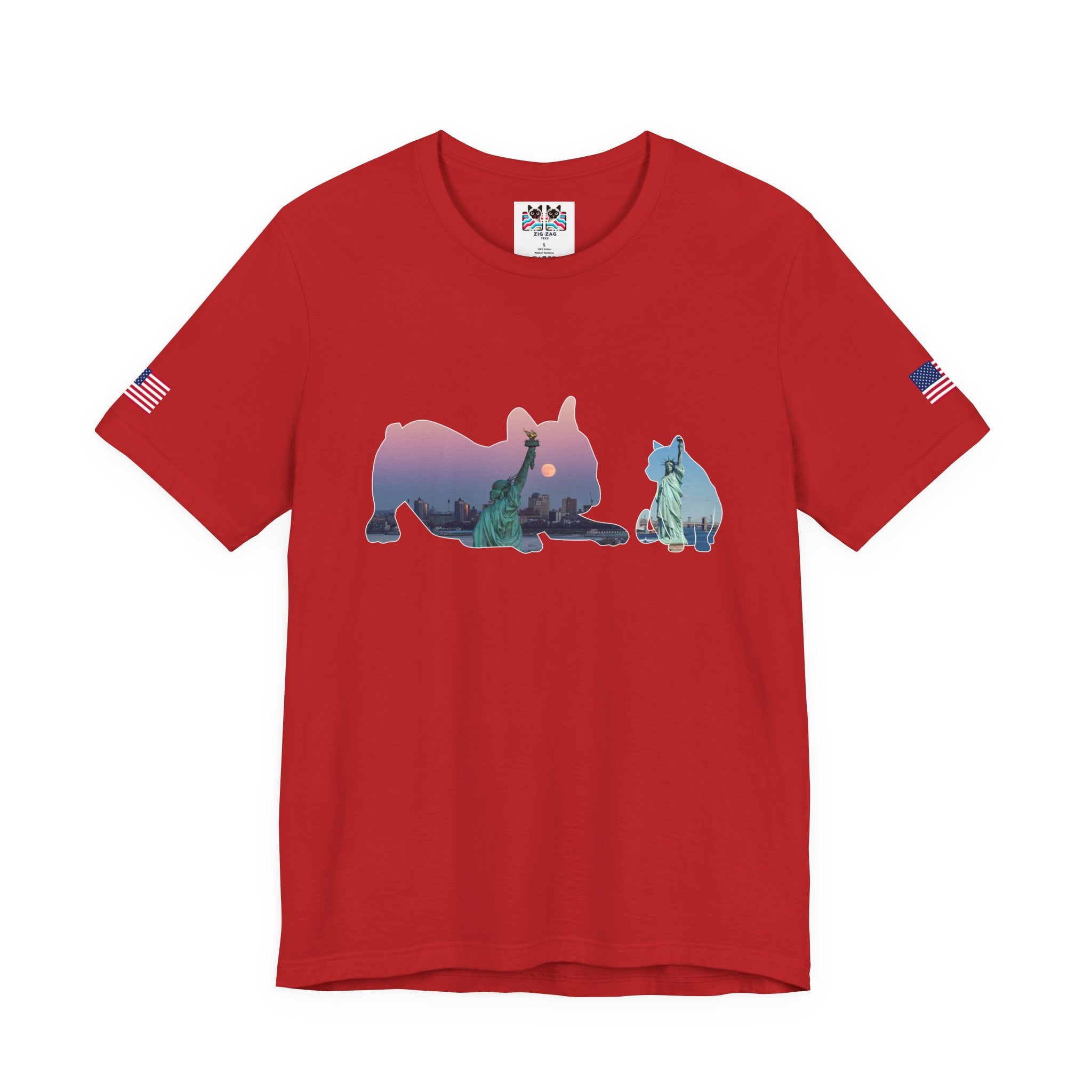 NYC Pets T-Shirt - Cat & Dog Silhouettes with New York City Skyline Brooklyn Bridge