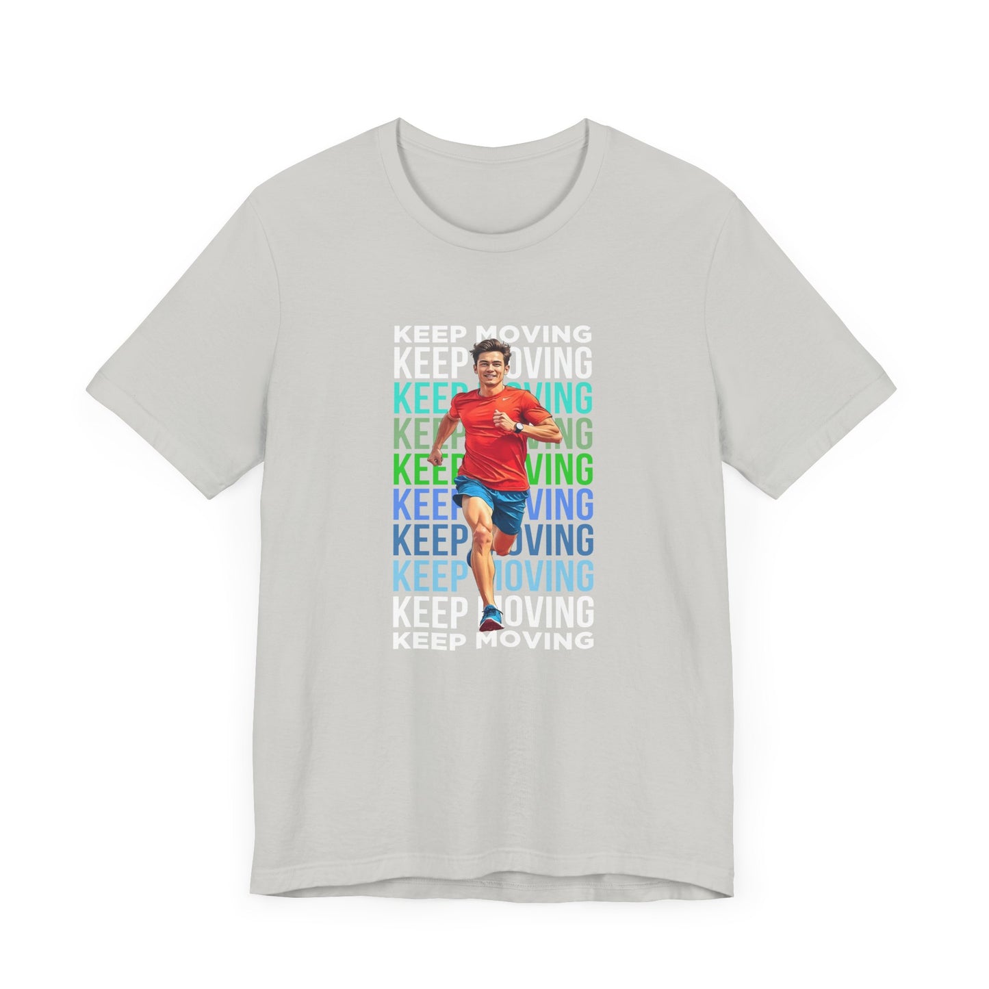 Keep Moving – Determination and Progress Man Running Motivational Graphic T-Shirt