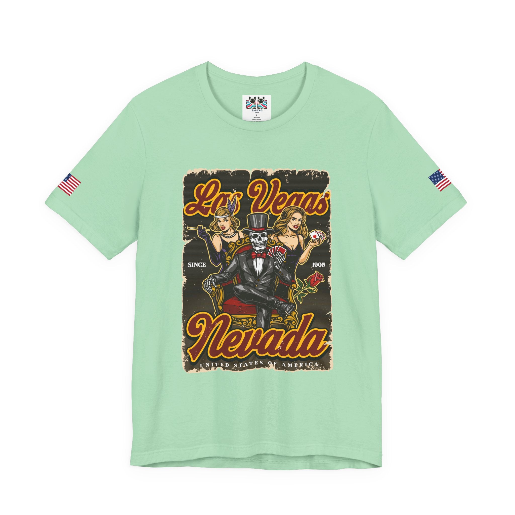 Las Vegas Nevada Since 1905 Vintage T-Shirt – Skeleton Showgirls Retro Casino Poster Tee