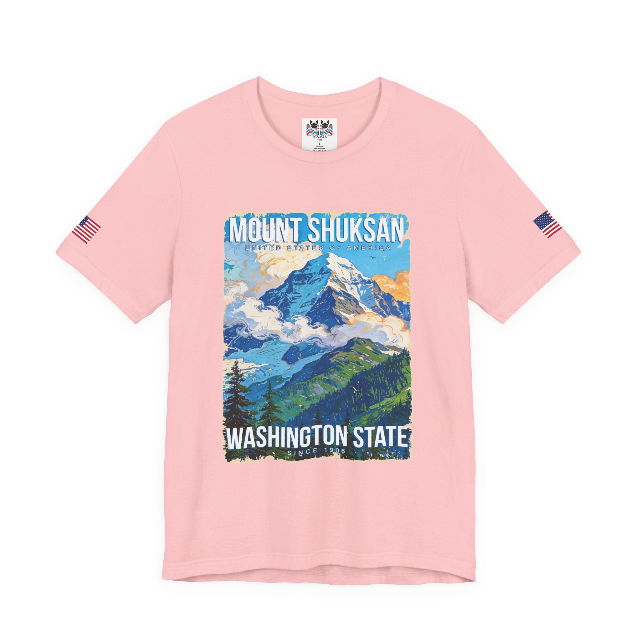 Mount Shuksan Washington State Since 1906 Colorful Mountain Poster T-Shirt | North Cascades Souvenir Tee | PNW Shirt