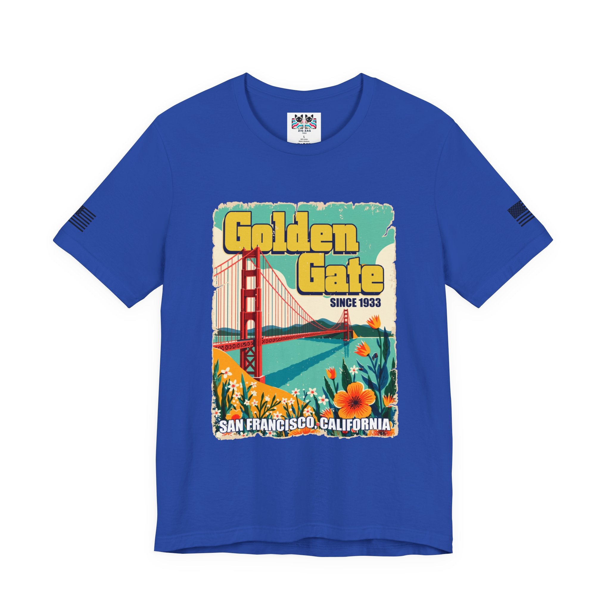 Golden Gate Bridge Since 1933 T-Shirt – Retro Floral Vintage Poster Style Graphic Tee San Francisco California