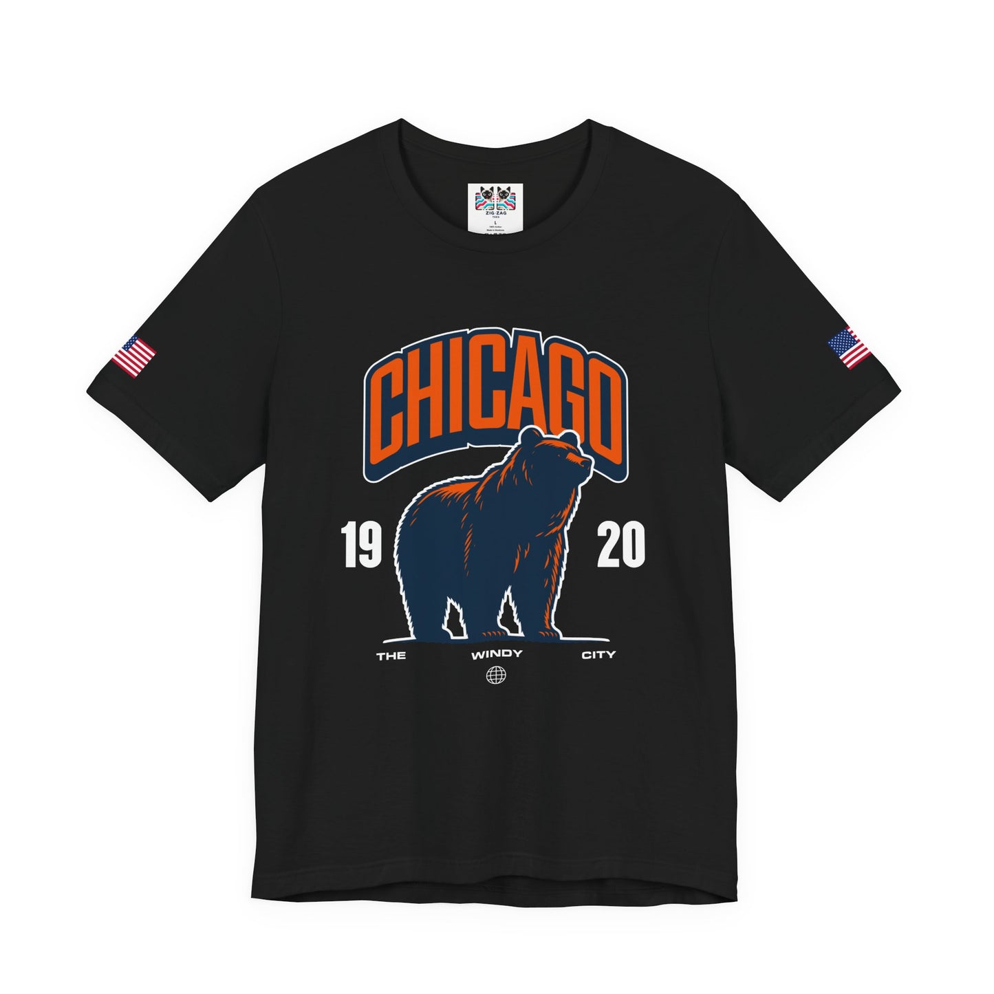 Chicago Bear T-Shirt - The Windy City 1920 Navy Orange Roaring Bear Mascot