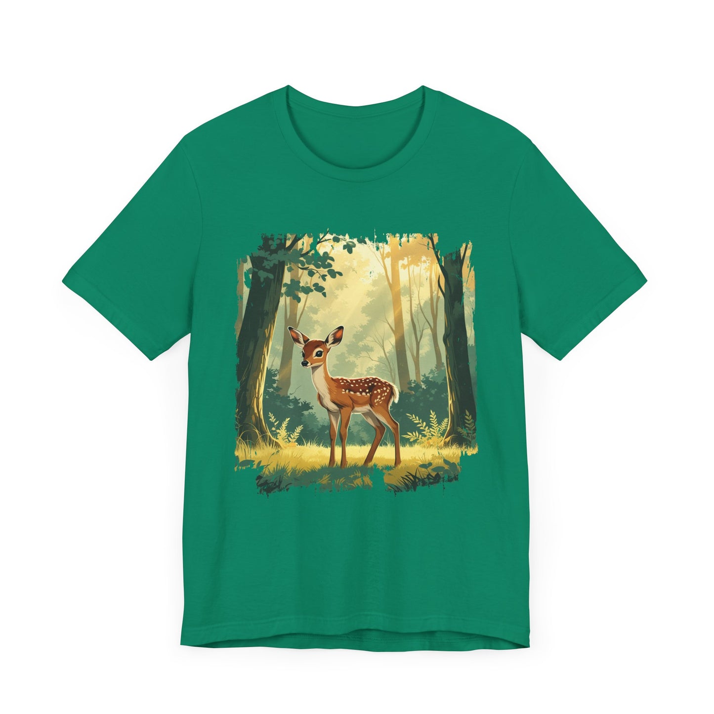 Curious Baby Deer Standing in serene forest with Sunlight Through Trees Graphic T-Shirt