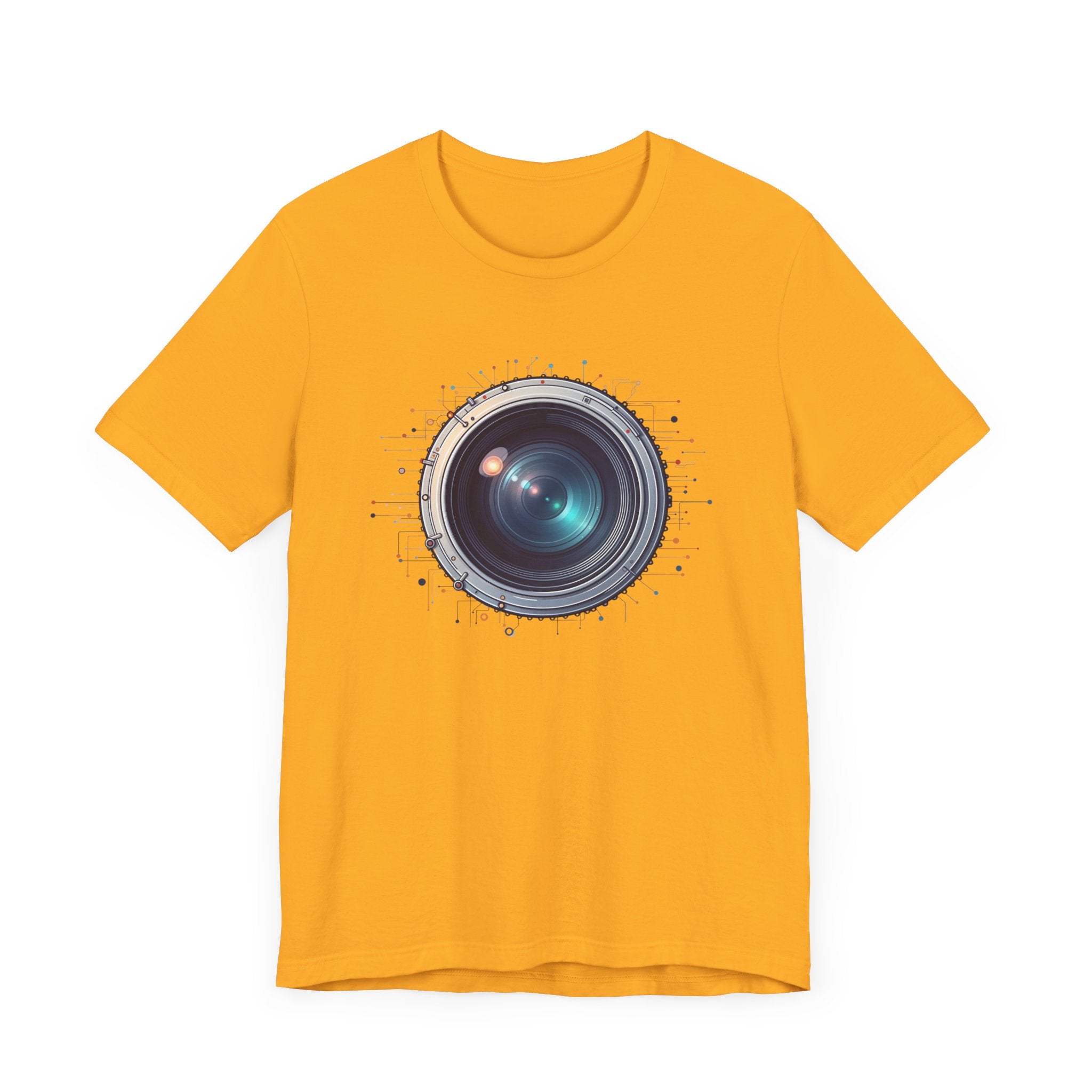 Focus Mode – Large Camera Lens with Radiant Lines & Color Splash Graphic T-Shirt