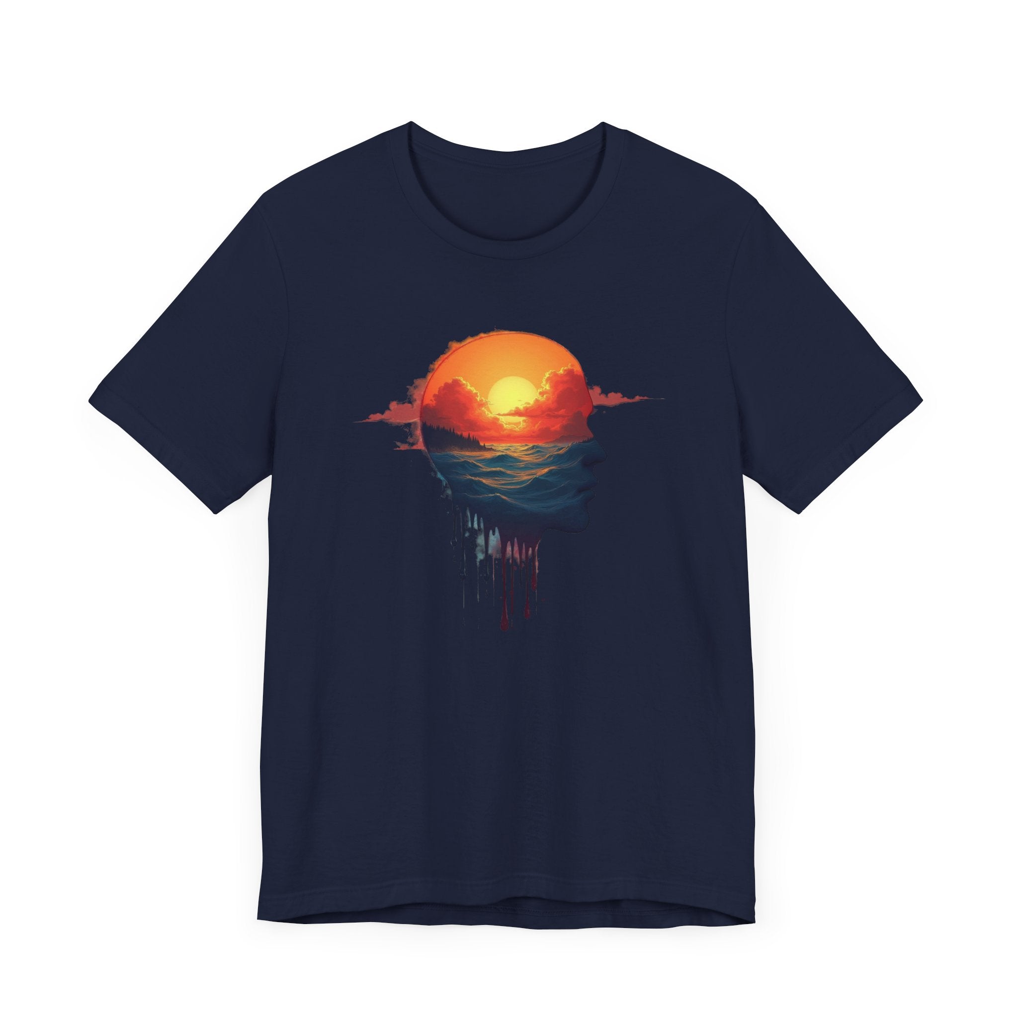 Melting Human Face with Colorful Sunrise and Clouds Beach View Graphic T-Shirt