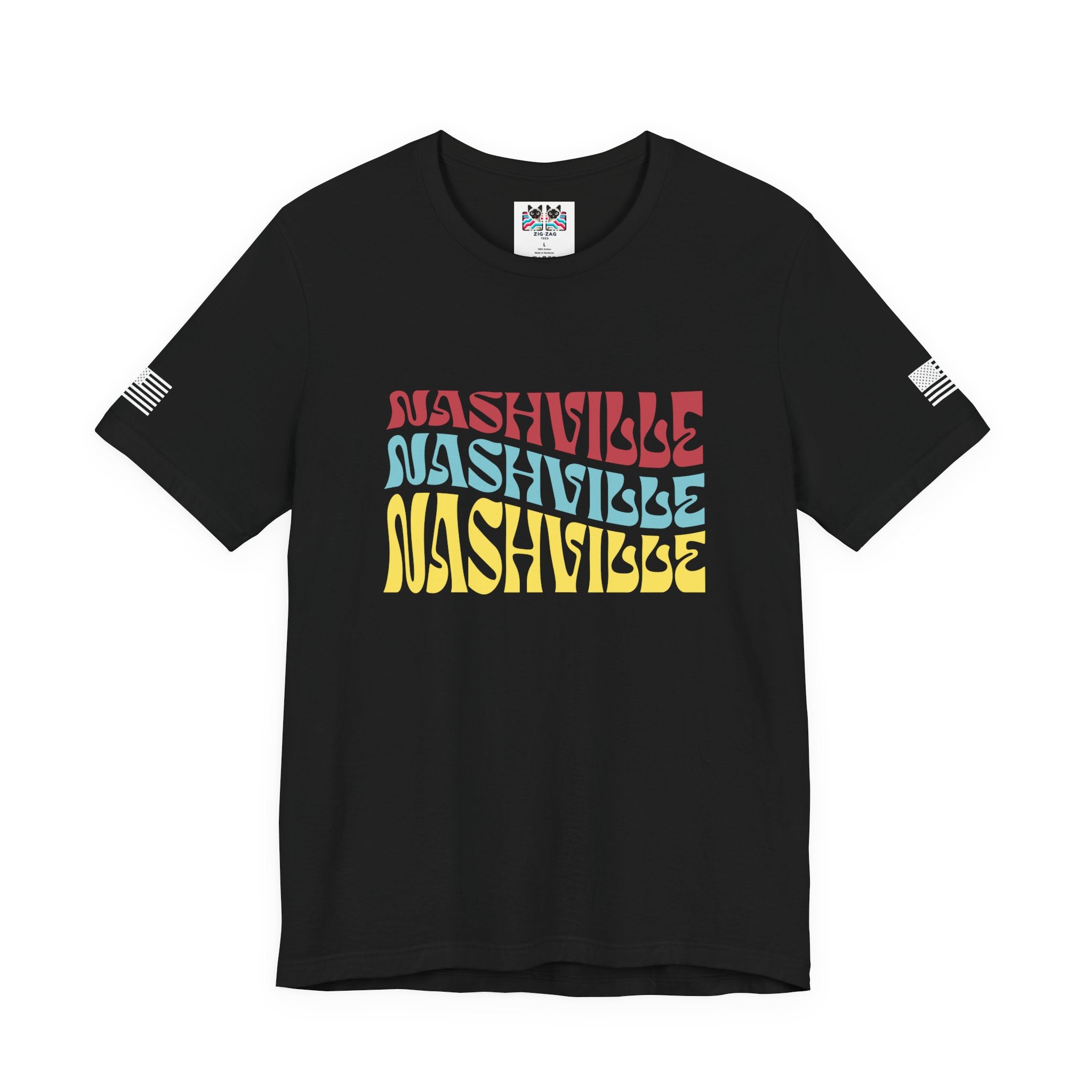 Nashville Retro Wavy Repeat T-Shirt – Groovy 70s Style Triple Color Typography Tee