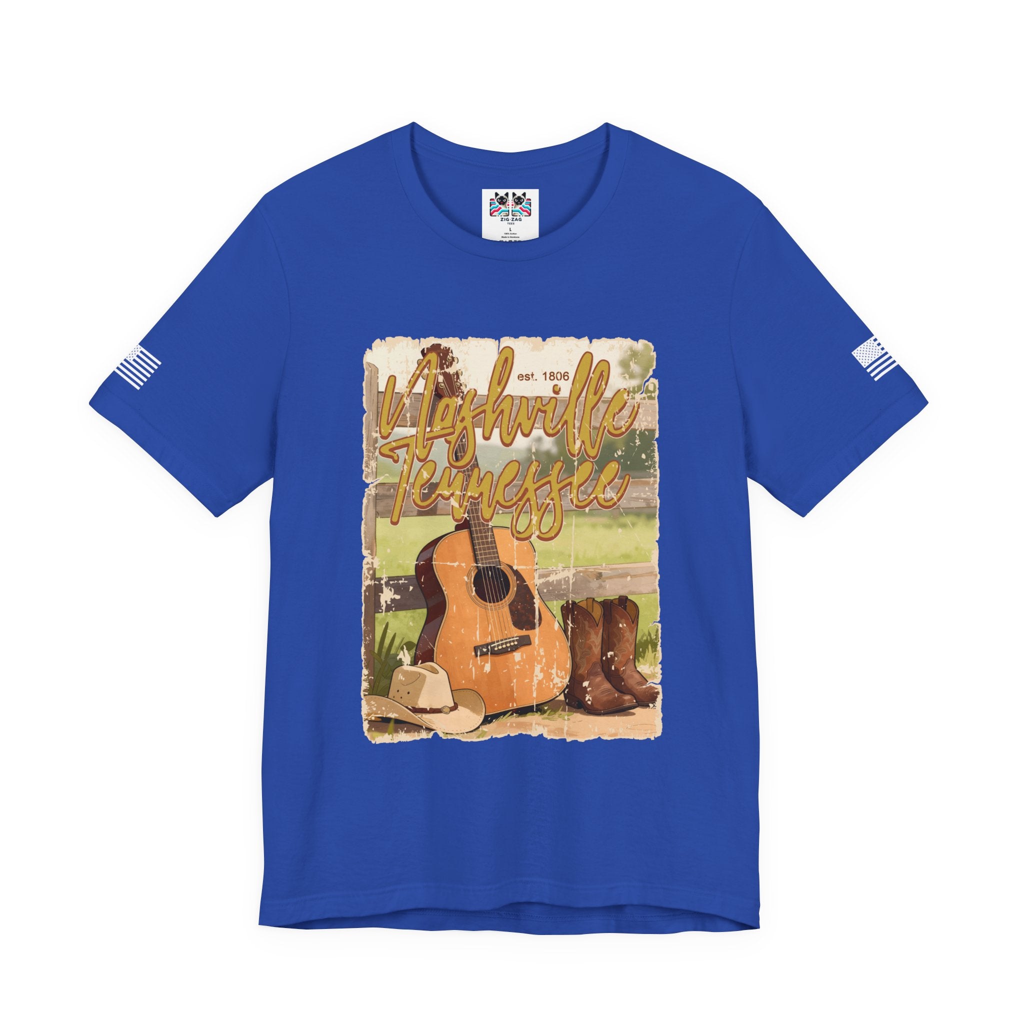 Nashville Tennessee EST 1806 T-Shirt – Vintage Cowboy Boots Hat Guitar Scene Graphic Tee