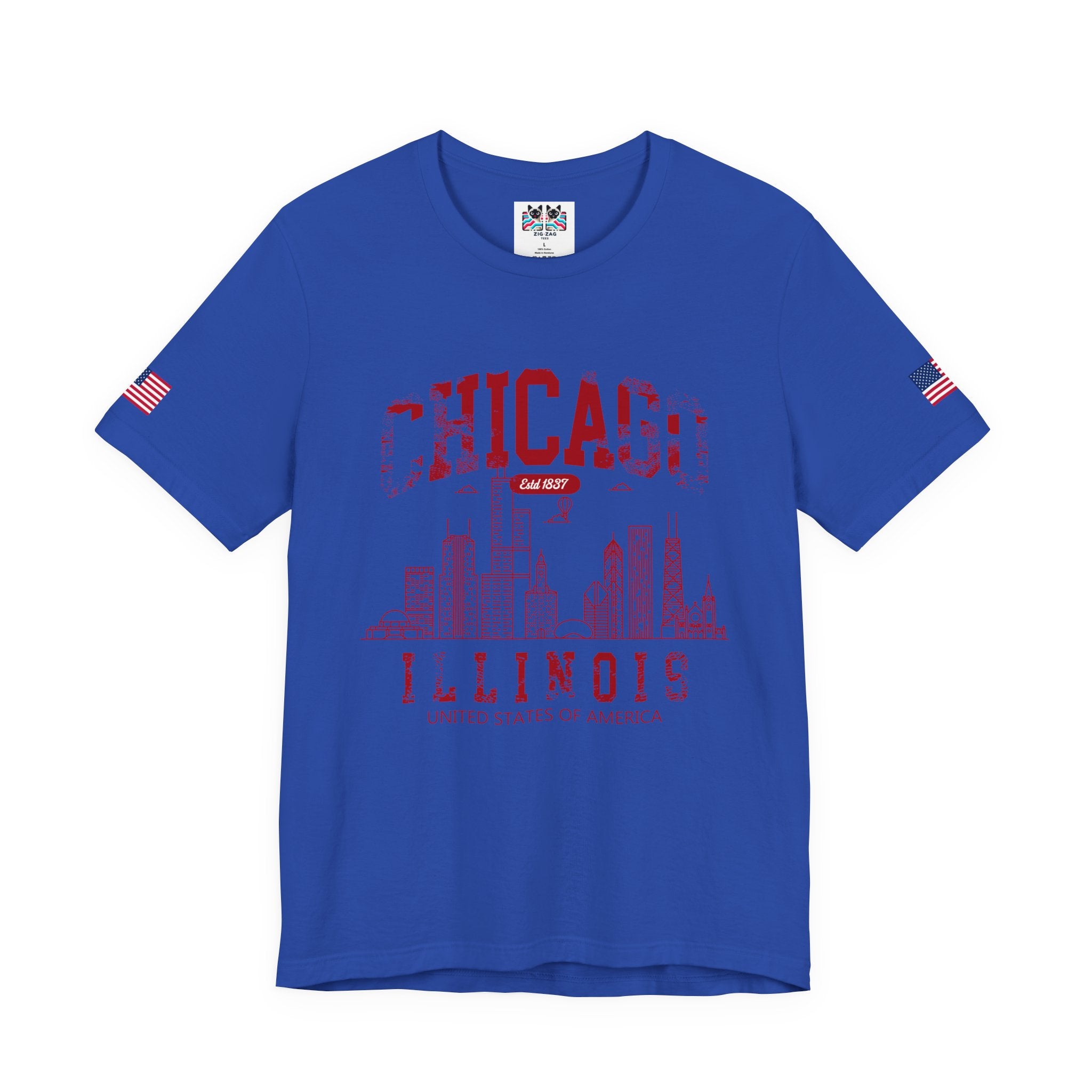 Chicago Illinois Est 1837 T-Shirt - Distressed Vintage Yellow Red Skyline USA
