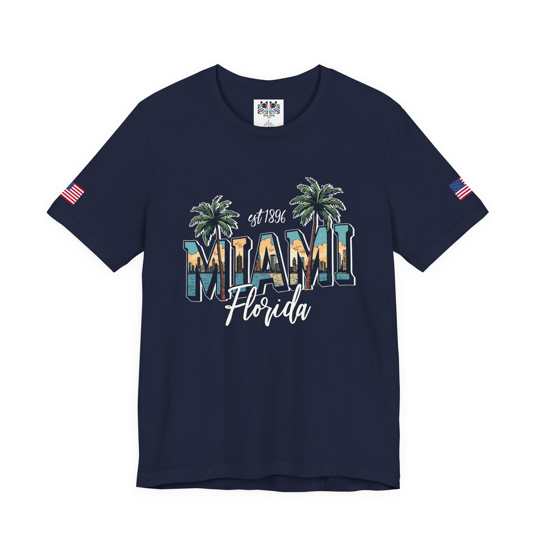 Miami Florida EST 1896 T-Shirt – Skyline Photo Monogram Palm Tree Graphic Tee