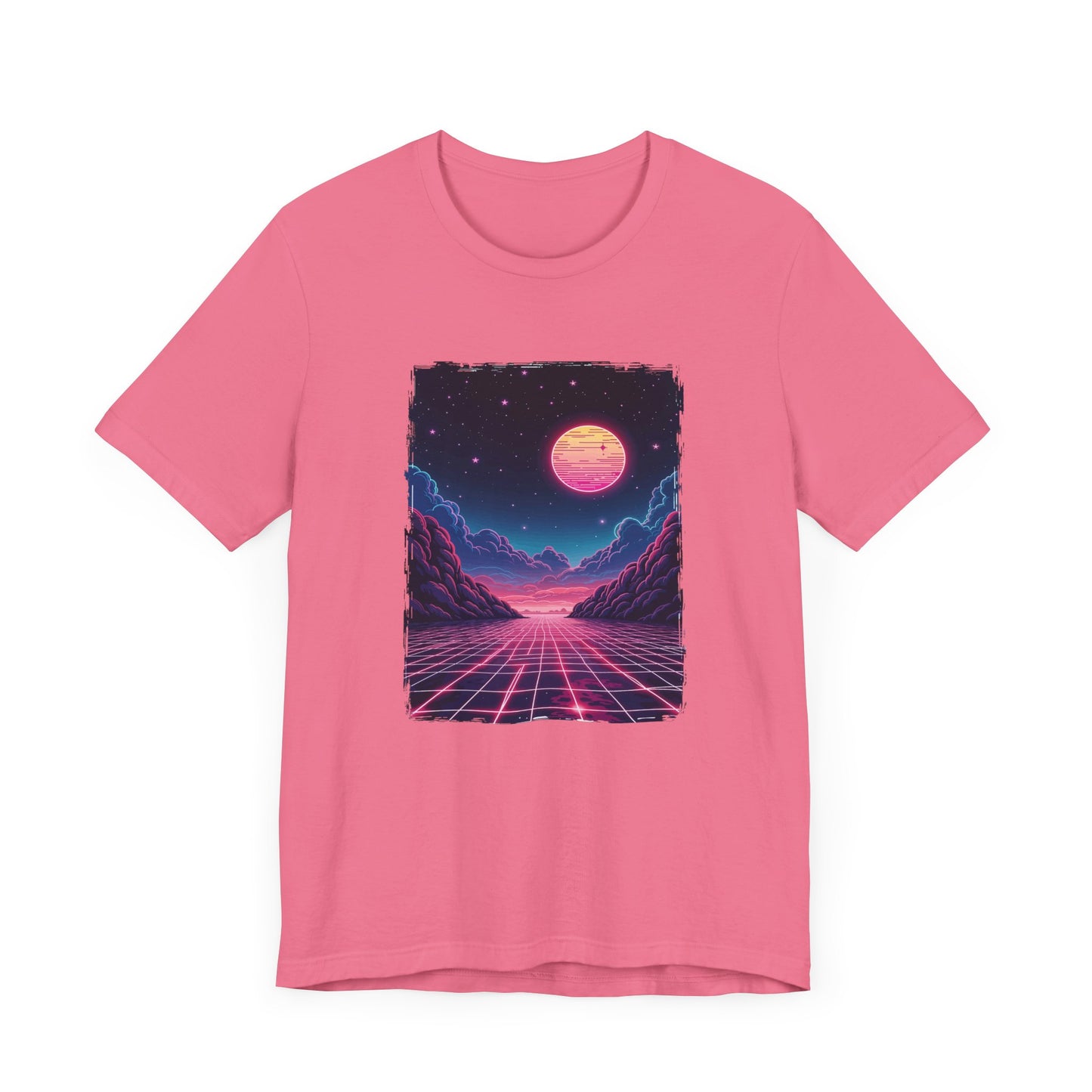Neon Dream – Full Moon Night Waterfront with Mountains and Glowing Sky Graphic T-Shirt