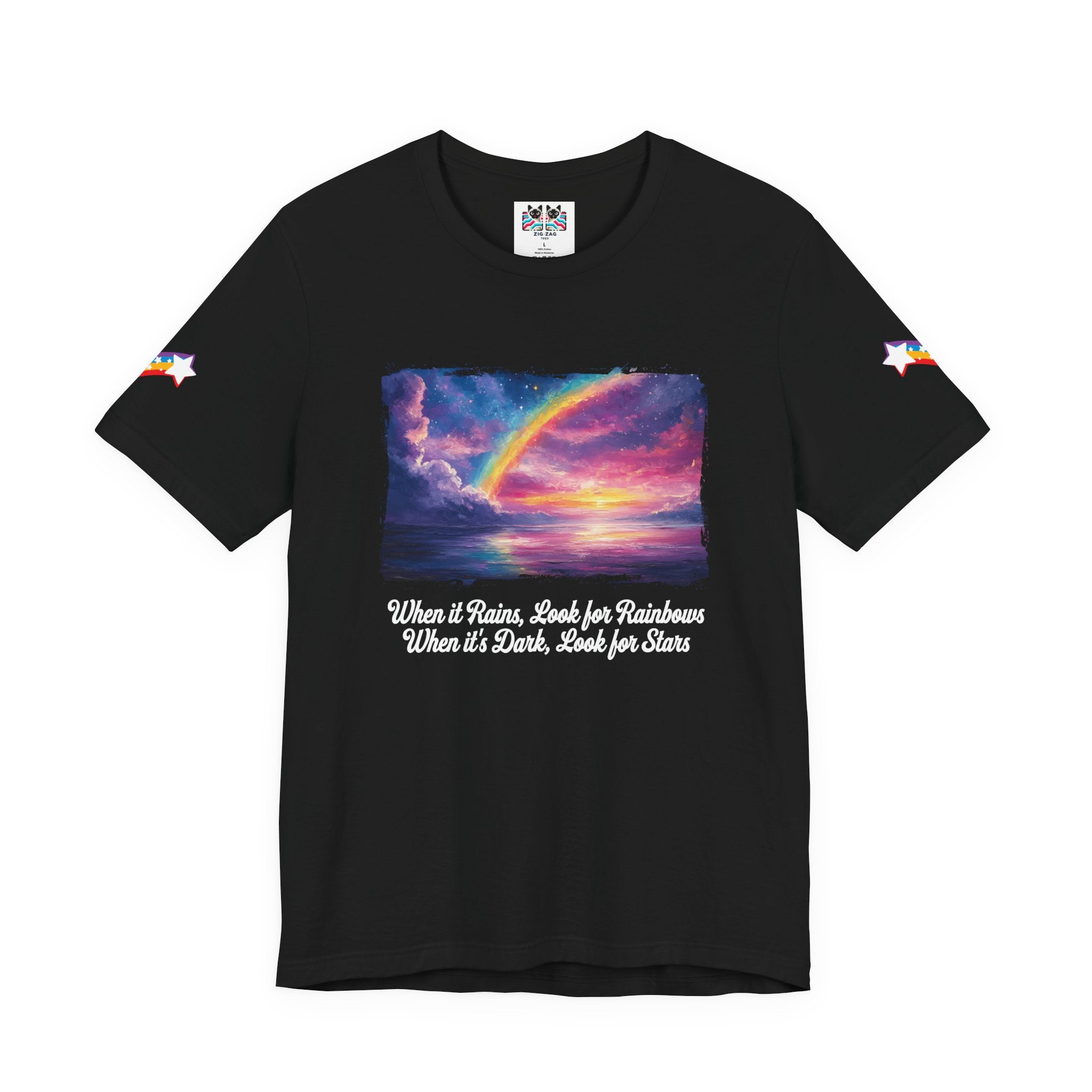 When It Rains Look for Rainbows T-Shirt – Inspirational Hope Optimism Quote Graphic Tee