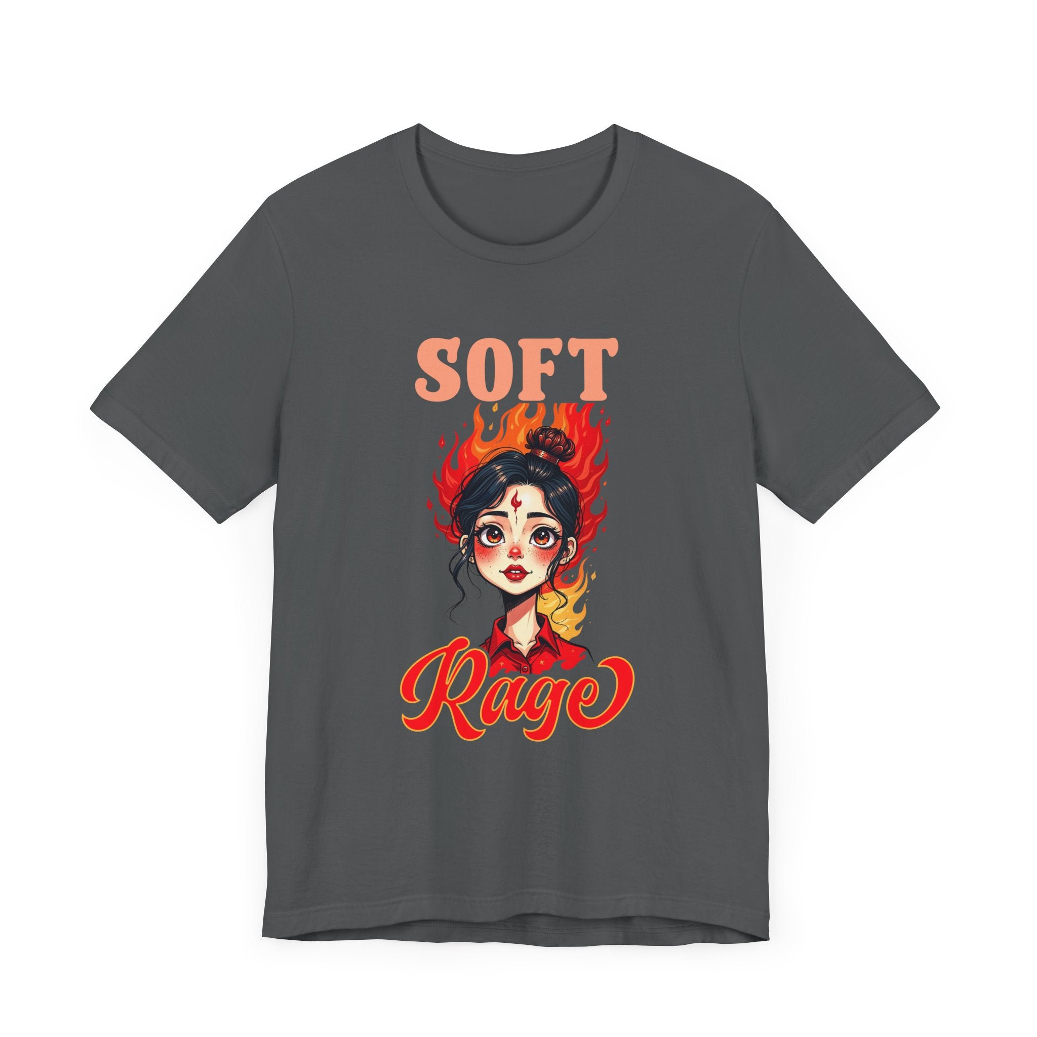 Soft Rage – Emotional Woman with Fiery Background Graphic T-Shirt