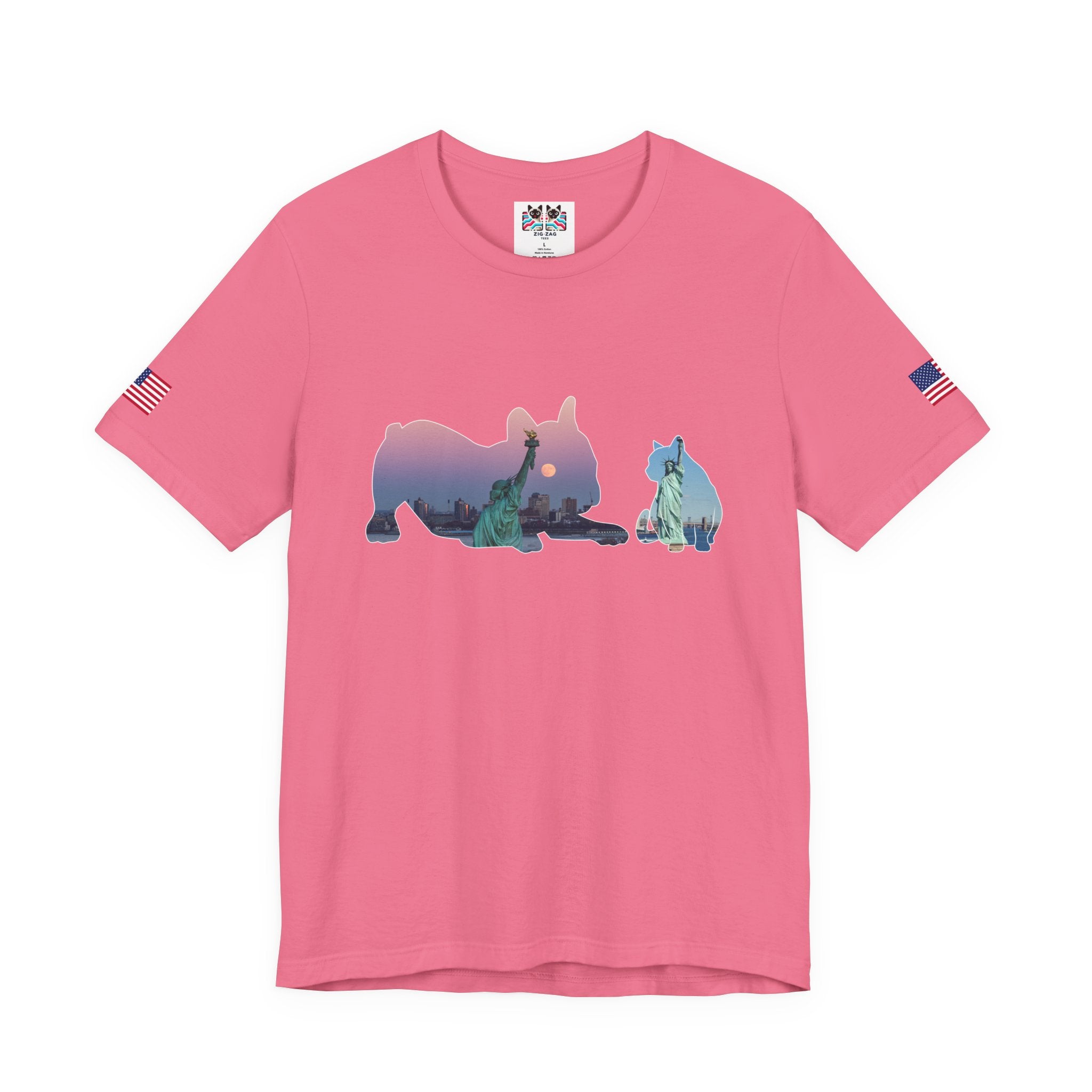 NYC Pets T-Shirt - Cat & Dog Silhouettes with New York City Skyline Brooklyn Bridge