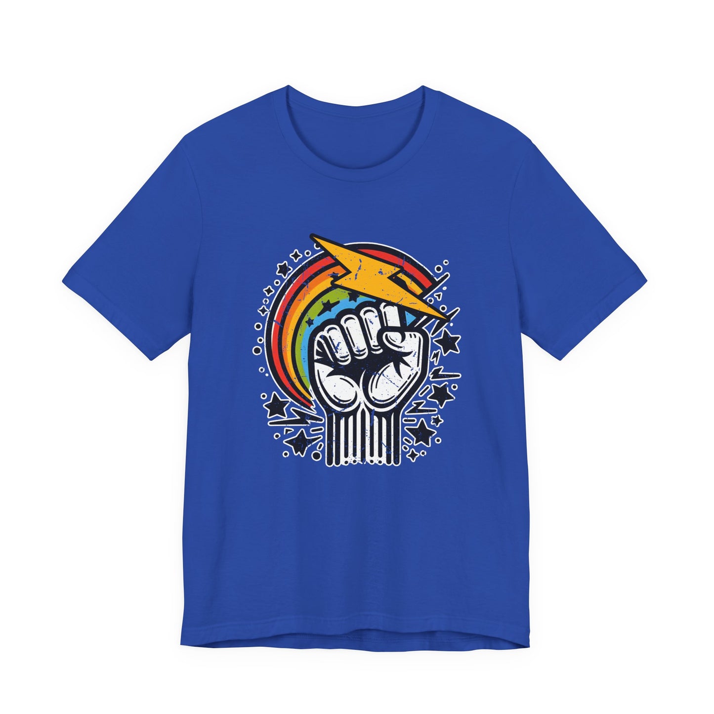 Rainbow Power & Pride – Raised Fist with Lightning Bolt and Rainbow Graphic T-Shirt