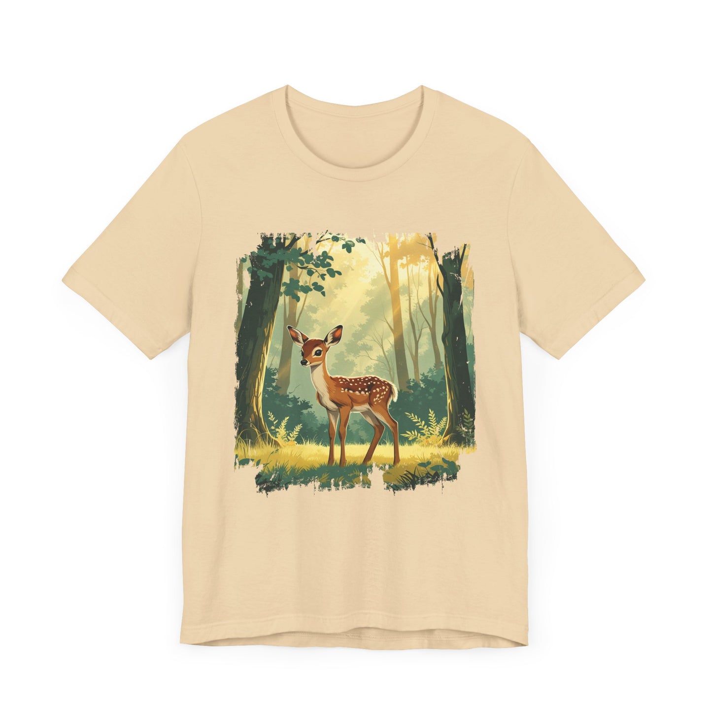 Curious Baby Deer Standing in serene forest with Sunlight Through Trees Graphic T-Shirt