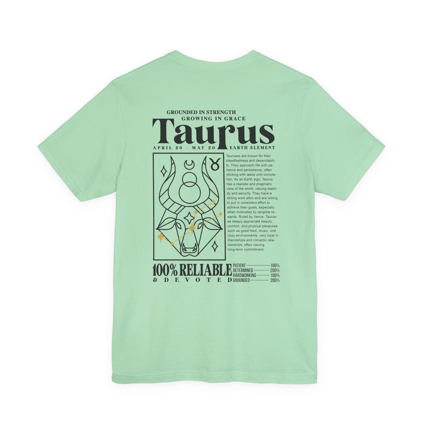 Taurus Grounded Strength T-Shirt – Zodiac Bull with Earth Element and Traits