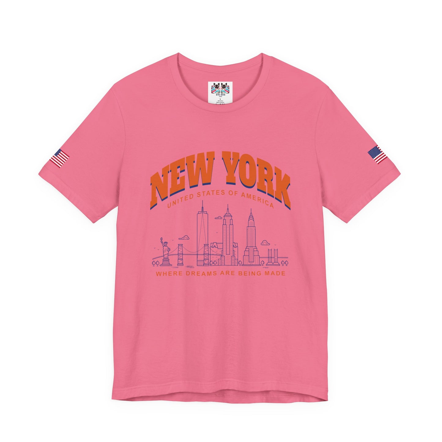 New York Dreams T-Shirt - Where Dreams Are Being Made USA Orange Blue Skyline