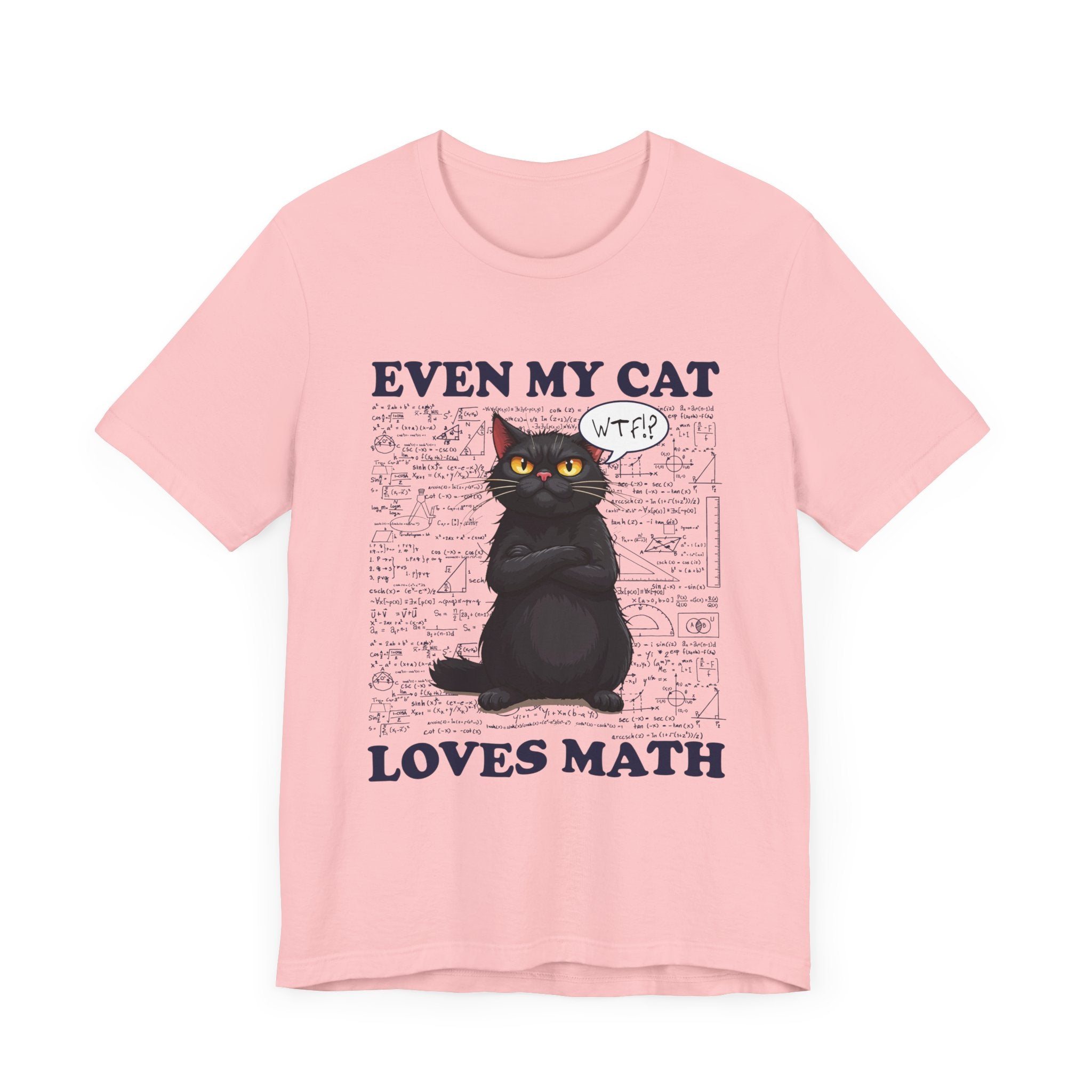 Even My Cat Loves Math T-Shirt – Funny Cat and Math Equations Graphic Tee