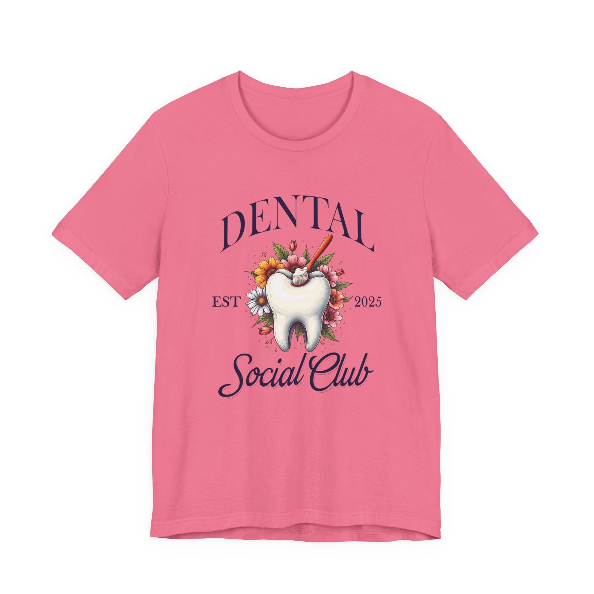 Dental Social Club T Shirt Large Tooth with Brush Paste Flowers Est 2025