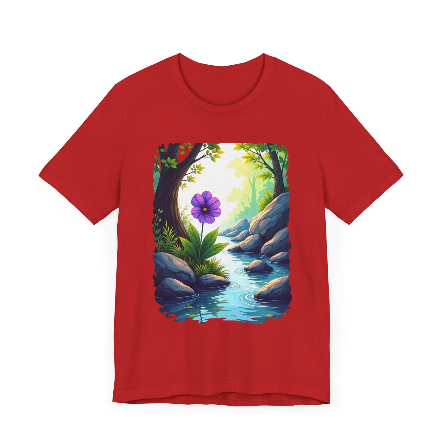 Tranquil Flower Creek T-Shirt – Nature Art Graphic Tee