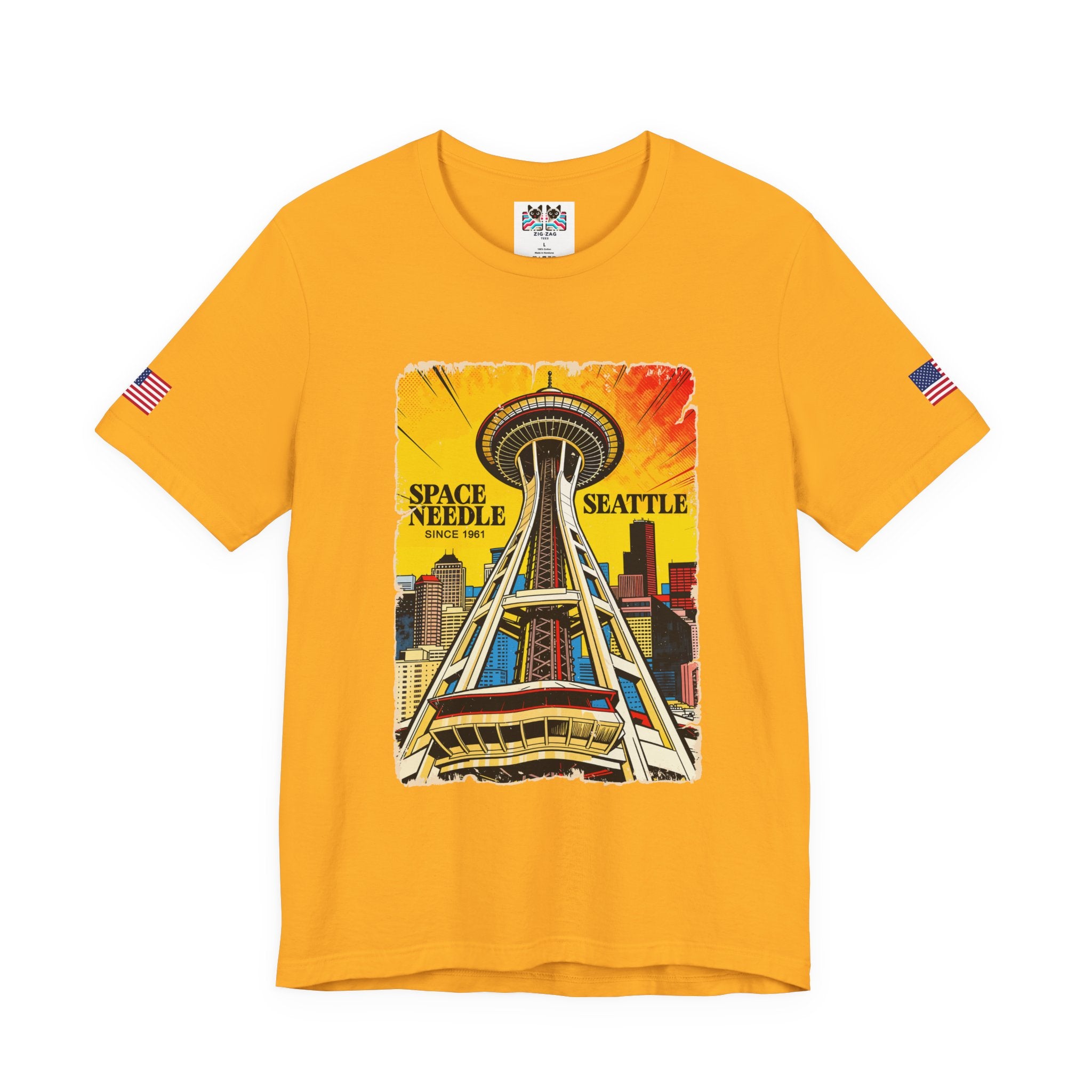 Space Needle Seattle Since 1961 Retro Comic Pop Art Graphic T-Shirt | Seattle Souvenir Tee | Space Needle Poster Shirt