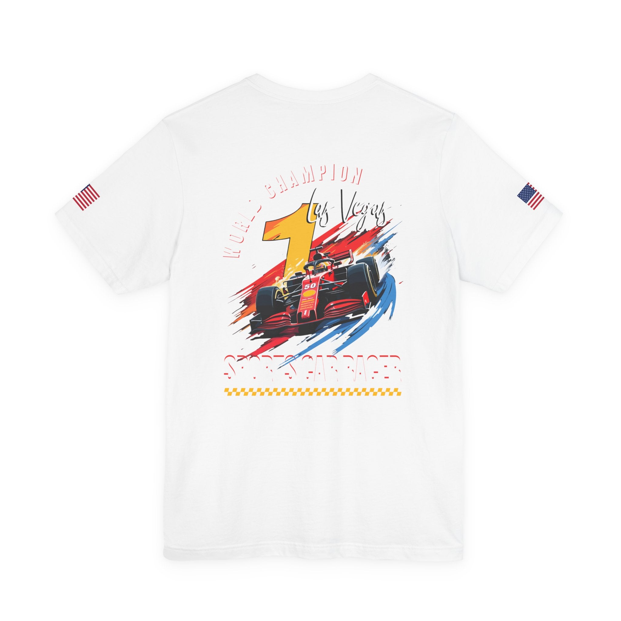 Las Vegas World Champion Sports Car Racer Front & Back T-Shirt – Formula Racing Graphic Tee