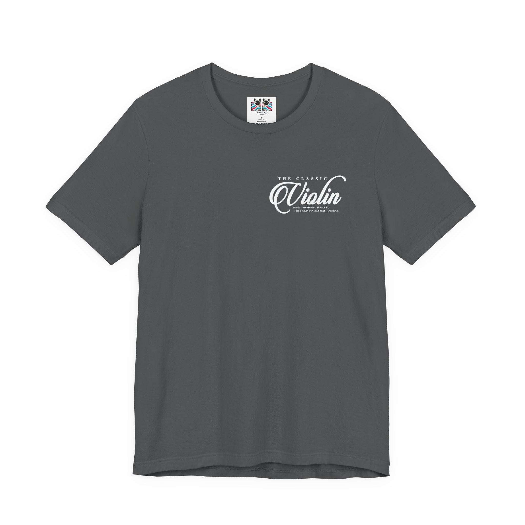 The Classic Violin T-Shirt – Vintage Instrument & 16th Century Story [White Text]