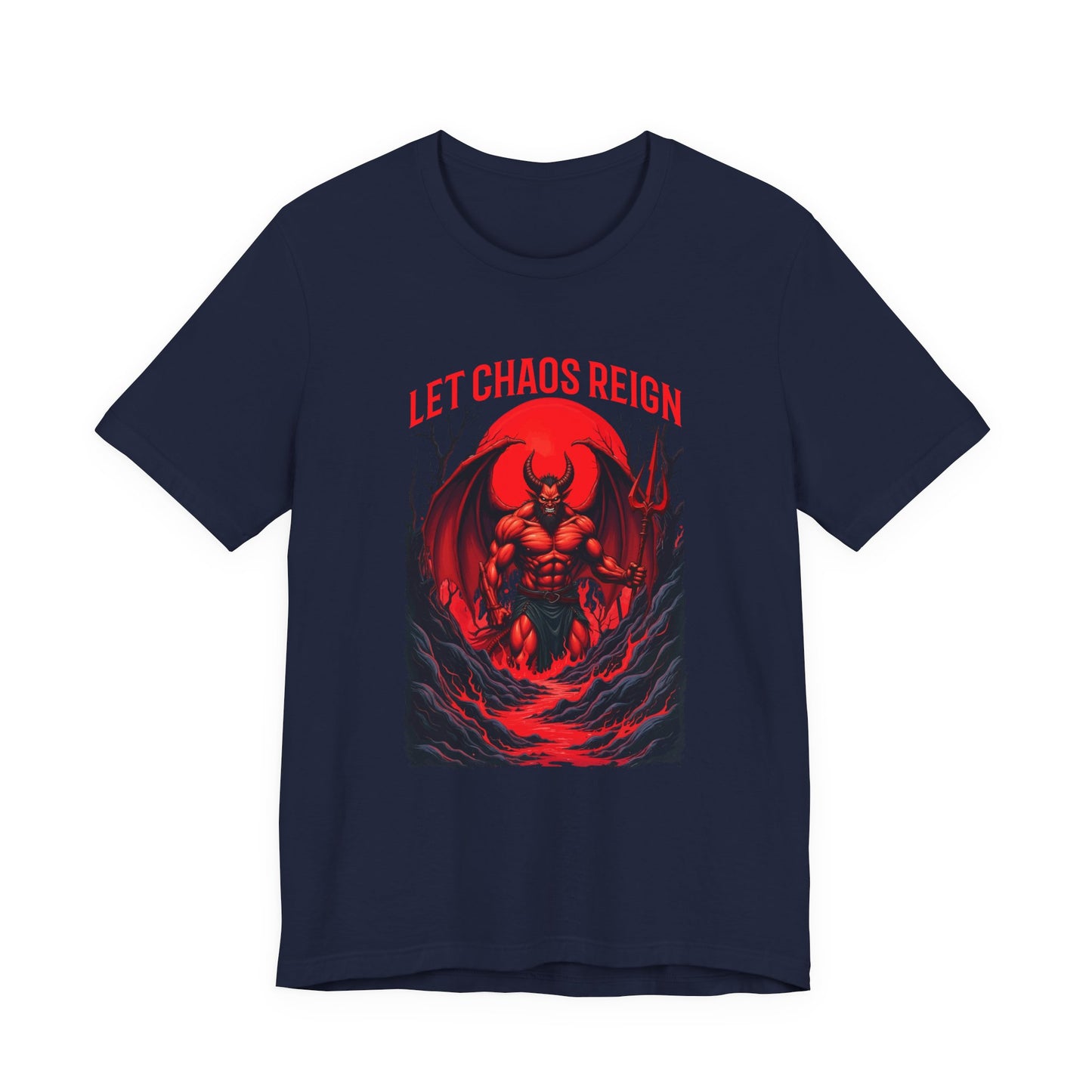 Let Chaos Reign – Fierce Beast with Wings on Fiery under Red Moon Graphic T-Shirt