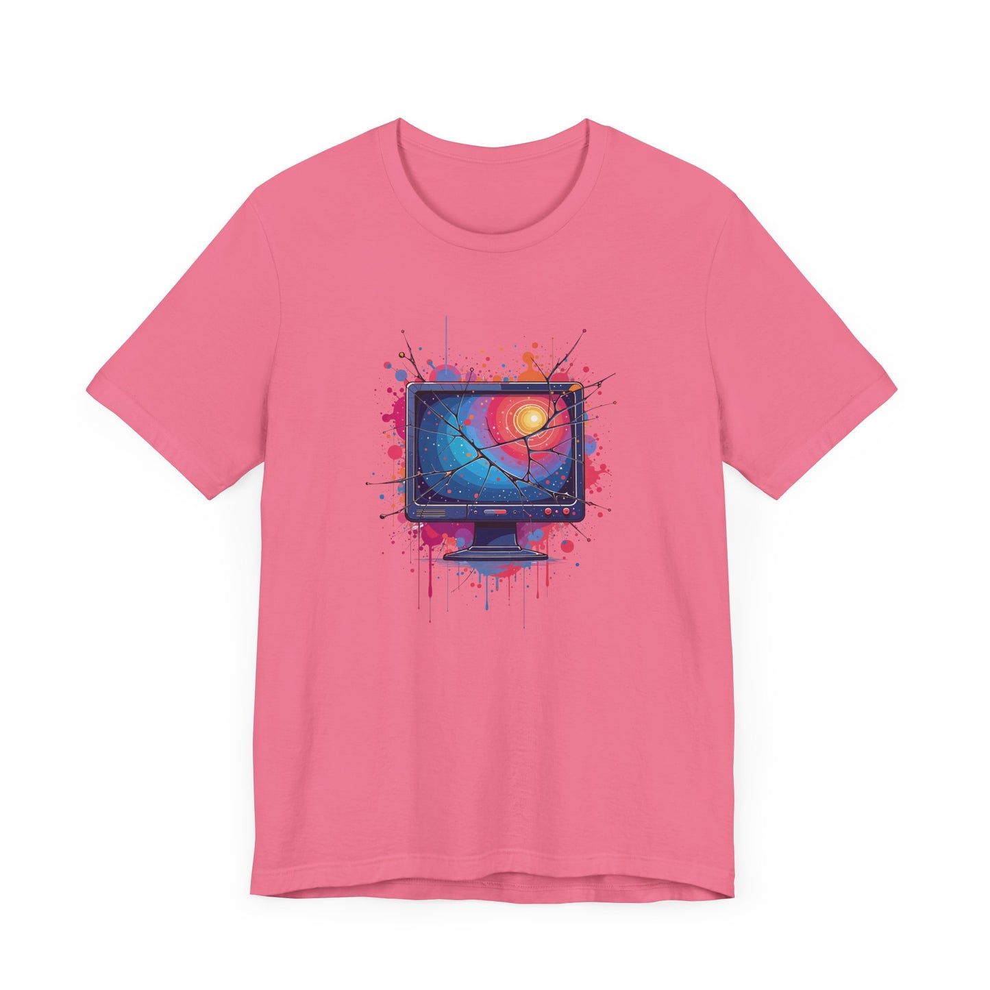 Break the System – Broken Monitor with Cracks, Gradient Screen & Color Splash Graphic T-Shirt