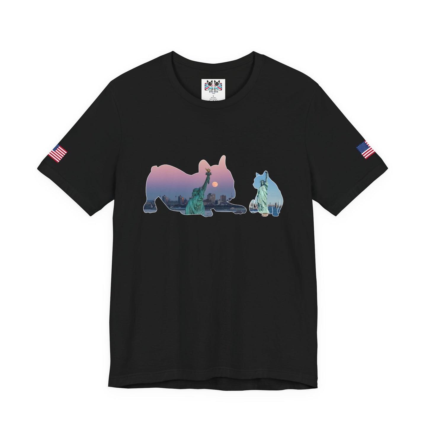 NYC Pets T-Shirt - Cat & Dog Silhouettes with New York City Skyline Brooklyn Bridge