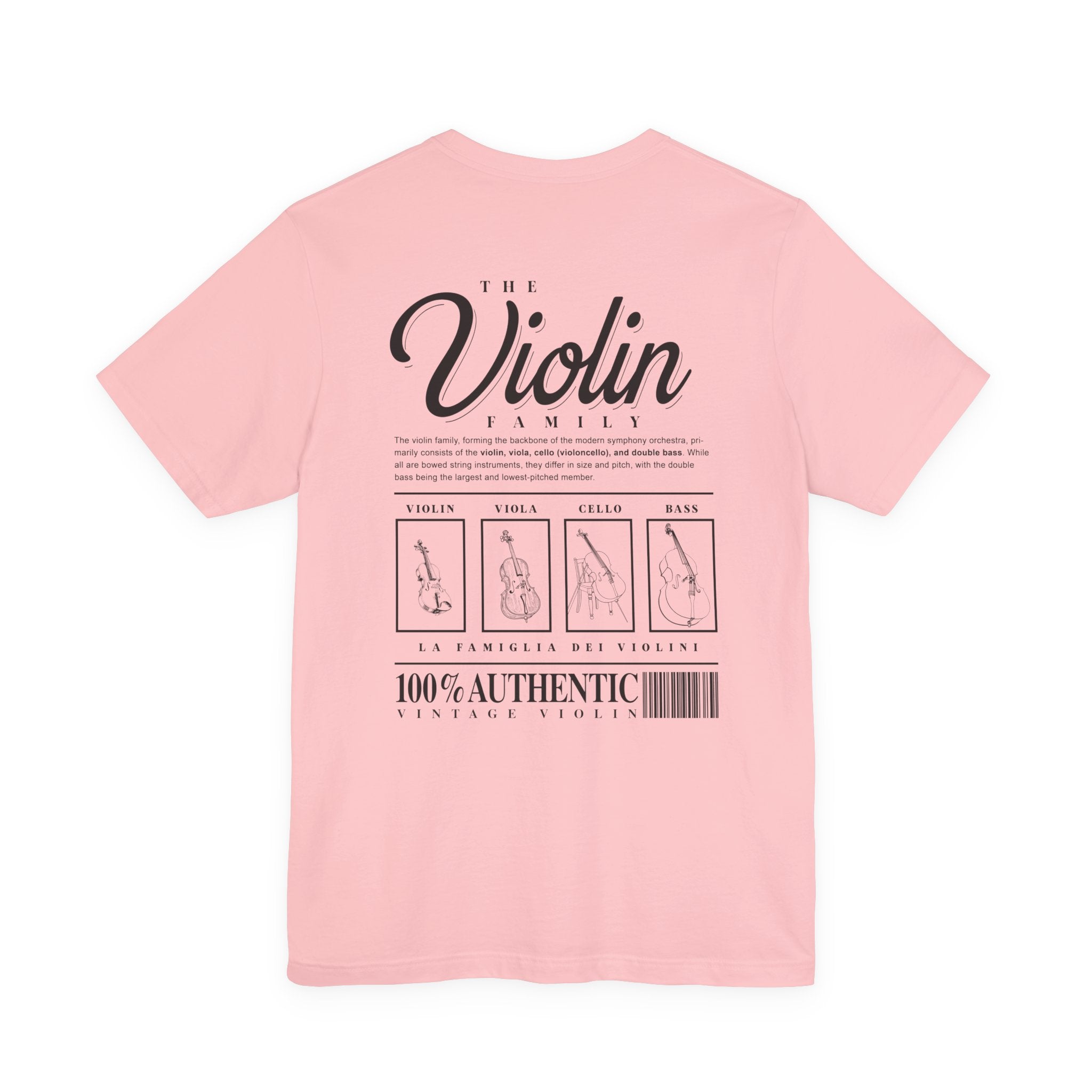 The Violin Family T-Shirt – Illustrated Guide to String Instrument Lineage [Violin, Viola, Cello, Bass]