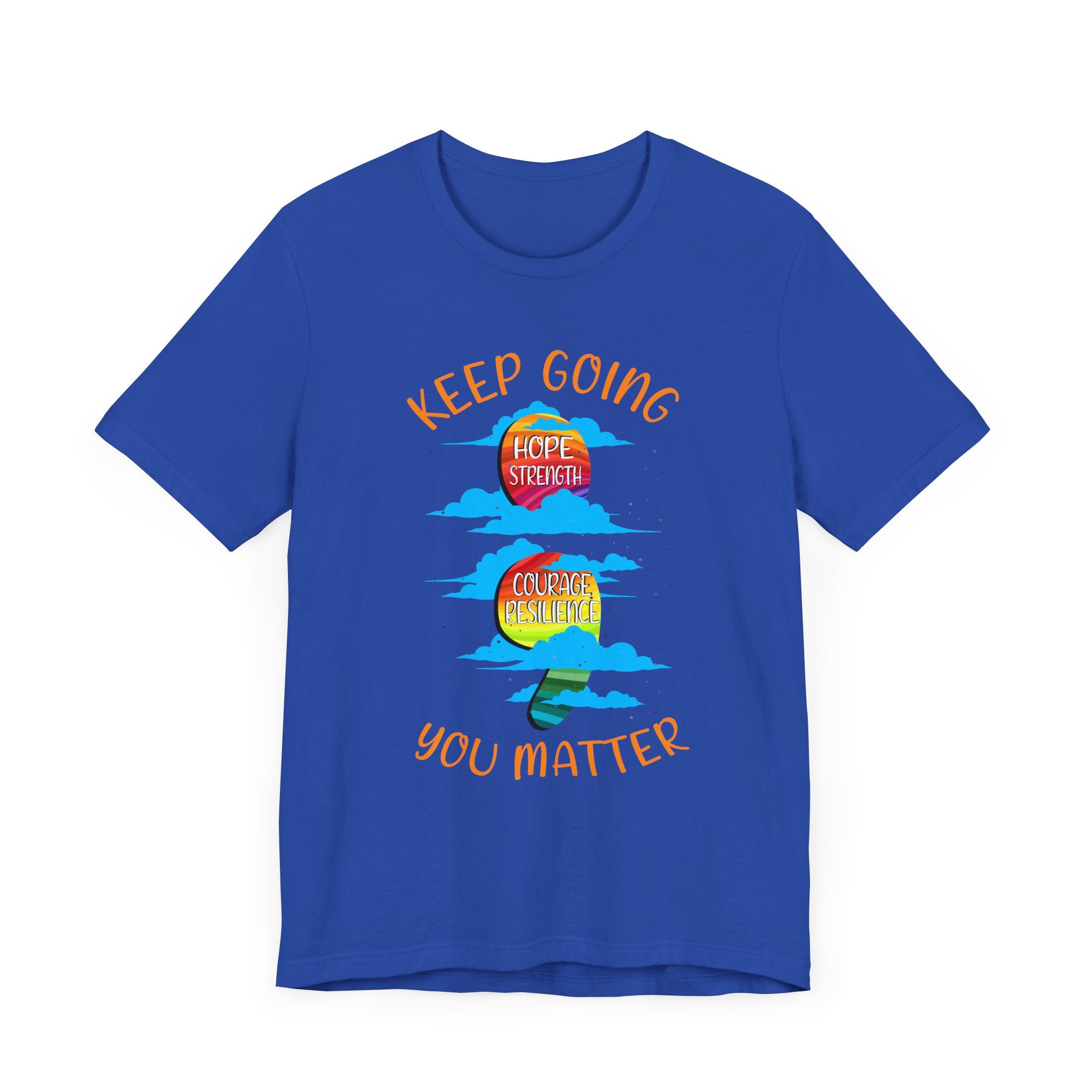 Keep going Semi Colon Rainbow Affirmation  Graphic Statement Tee for Mental Health, Recovery, and the Story That Still Continues in Color