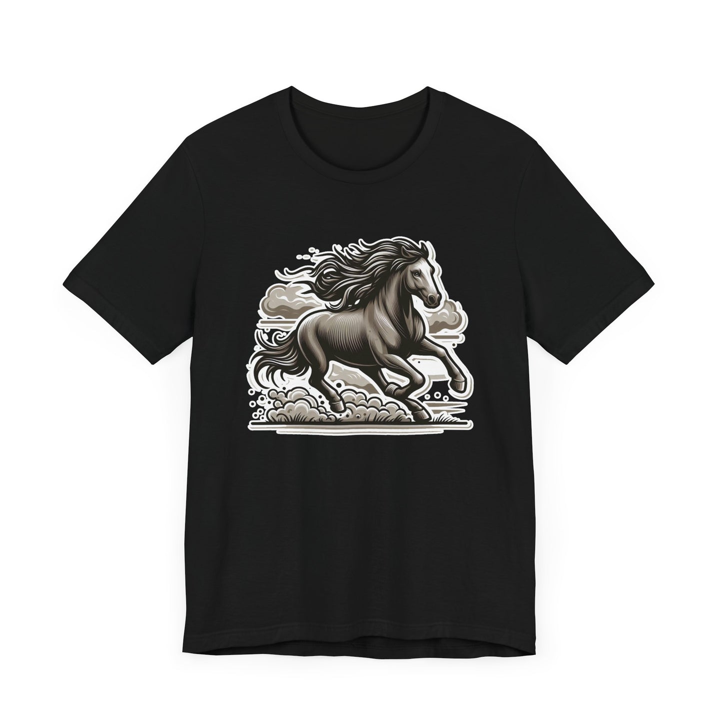 Wild Mustang Running Free with Dust and Dramatic Clouds Graphic T-Shirt