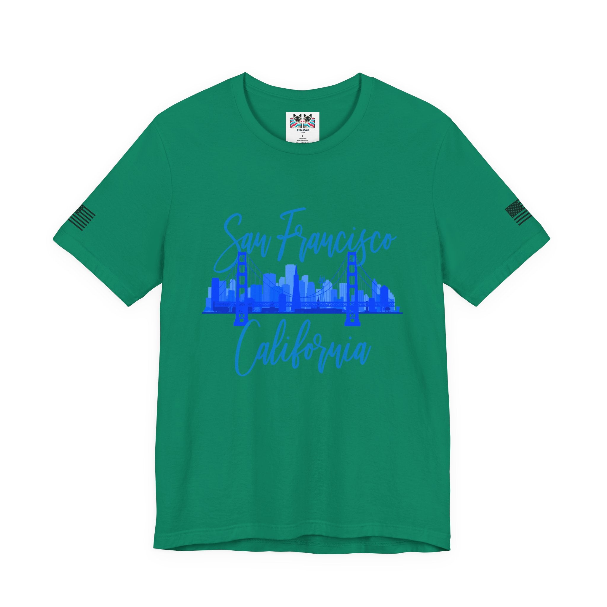 San Francisco California T-Shirt, Golden Gate Bridge Skyline Cursive Script Tee, SF California Souvenir Shirt, Bay Area Travel Gift, Unisex