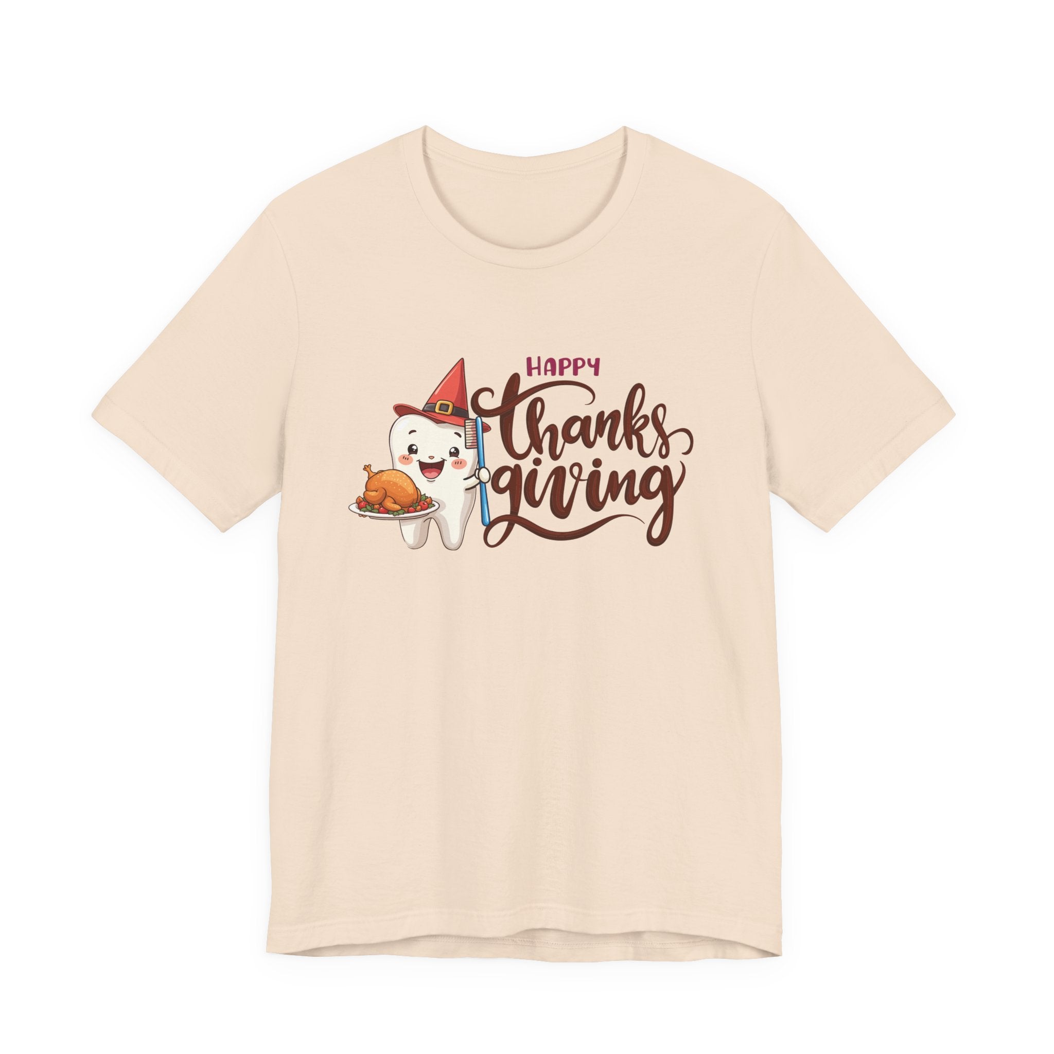 Happy Thanksgiving Dental T Shirt Smiling Tooth with Turkey Plate, Toothbrush, and a Cap