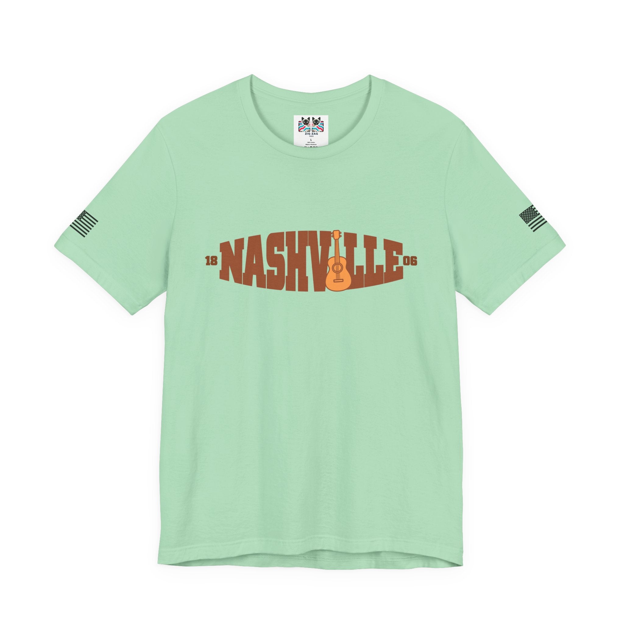 Nashville 1806 Guitar T-Shirt – Retro Inline Text with Guitar Graphic Tee