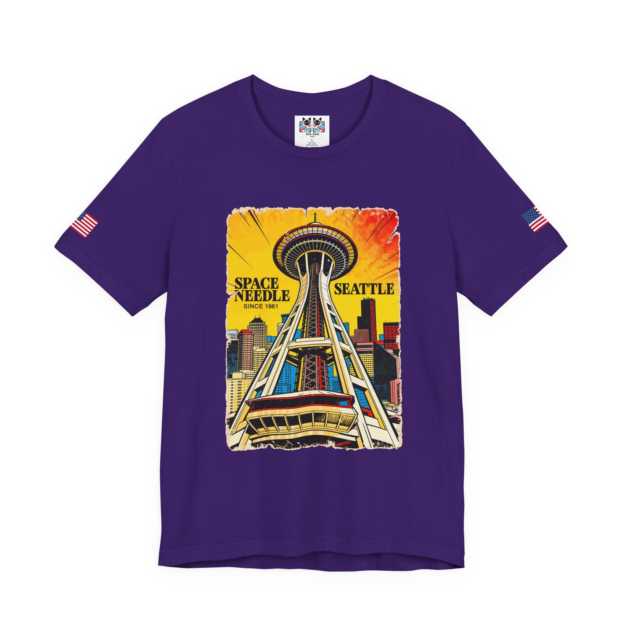 Space Needle Seattle Since 1961 Retro Comic Pop Art Graphic T-Shirt | Seattle Souvenir Tee | Space Needle Poster Shirt