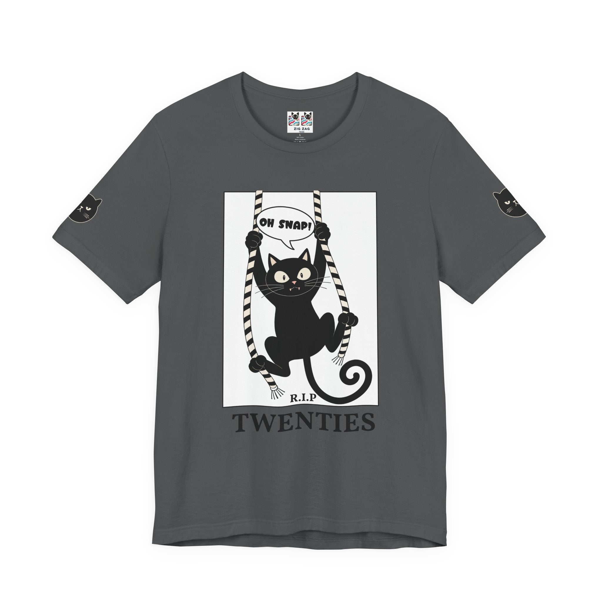 Custom T-Shirt - Oh Snap Funny Cat T-Shirt – Cat Hanging from Blinds Mischievous Kitten Humor Graphic Tee